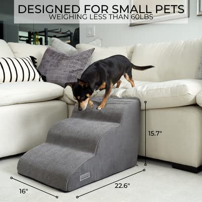Sturdy Dog Stairs and Ramp for Beds Or Couches by ZICOTO - Durable Easy to Walk on Steps 15.7" high for Small Dogs and Cats Up to 55 lbs Weight - Allows Your Pets Easy Access to Your Sofa or Bedside