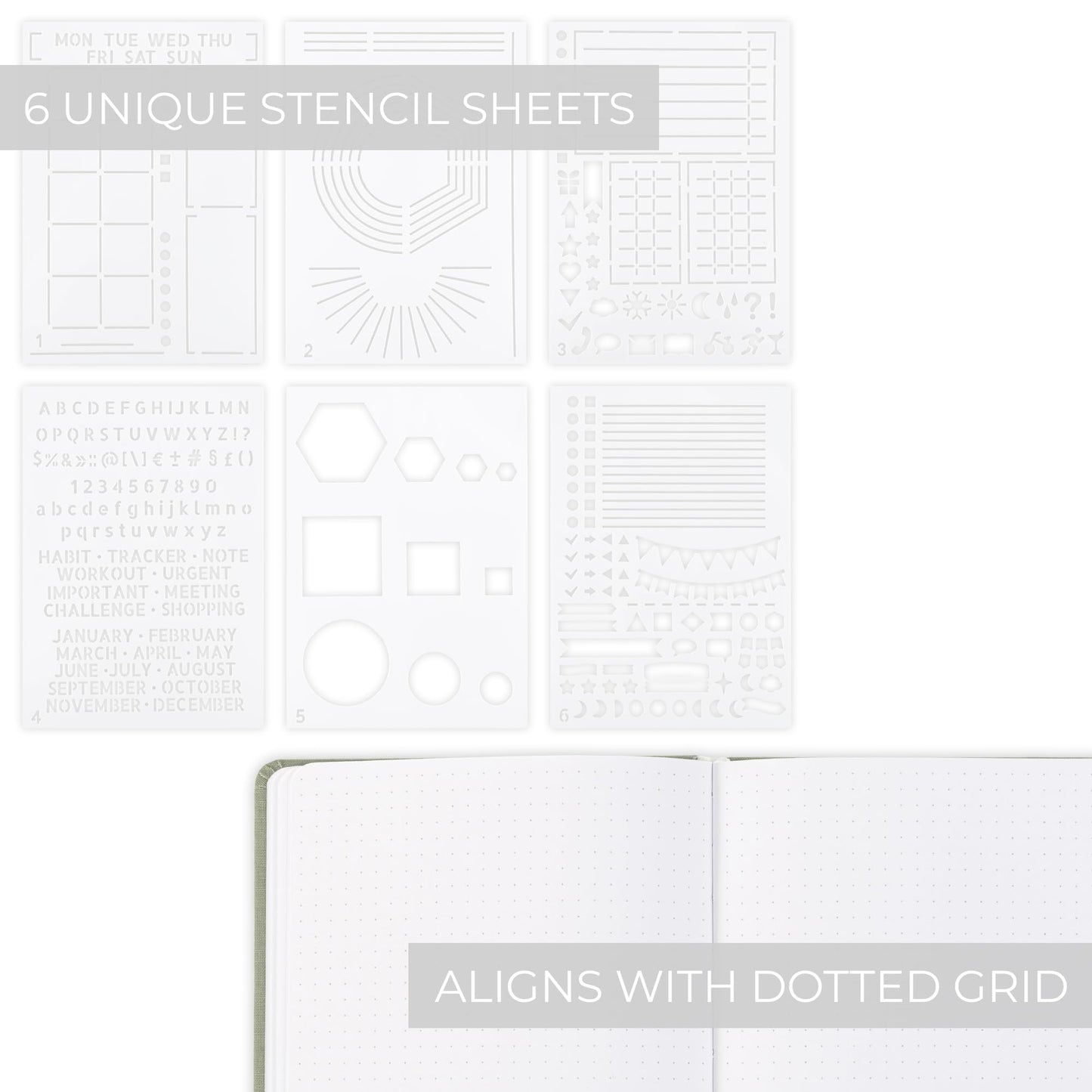 ZICOTO Ultimate All-in-One Journaling Kit - Incl. Journal Notebook With Linen Hardcover and Dotted Pages, Stencils, Stickers, Washi Tapes, Paper Clips and More Bullet Checklist Supplies