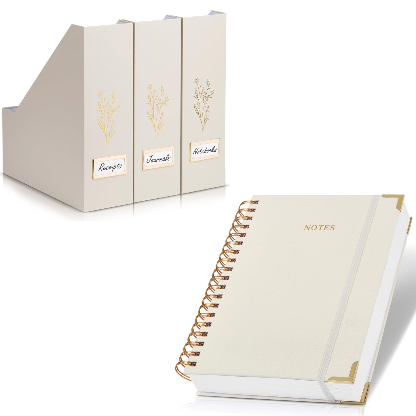 ZICOTO Aesthetic Thick Spiral Notebook Journal and Magazine Holder Set Of 3 Bundle - Perfect For Writing And Staying Organized at Work or School