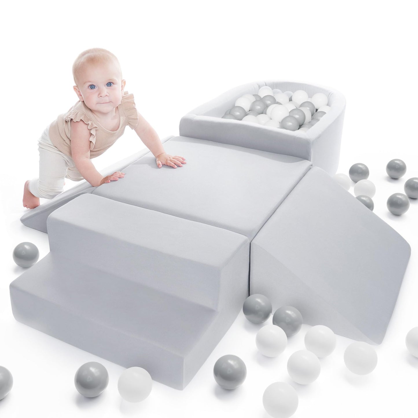 ZICOTO Fun Climbing Toy Set for Toddlers Aged 1-3 - The Perfect Set incl. Ball Pit & Climbing Blocks for Unlimited Indoor Fun - Soft Foam Play Gym for Baby/Kids to Safely Learn New Skills Inside
