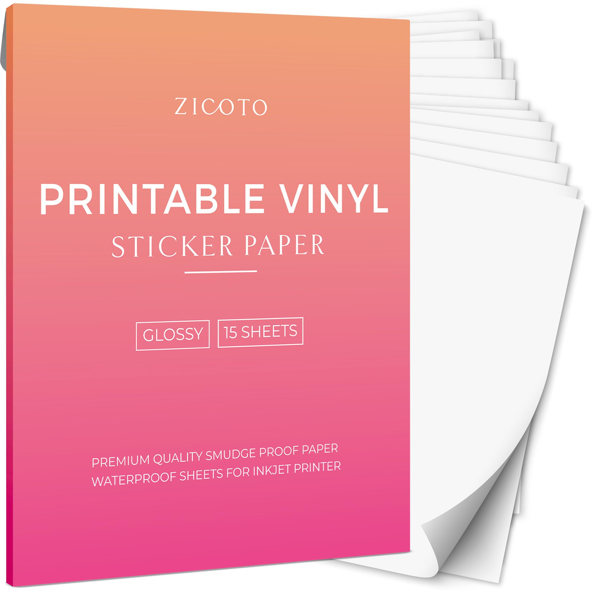 ZICOTO Premium Printable Vinyl Sticker Paper Glossy White 8 5 x 11 i ZICOTO Premium Printable Vinyl Sticker Paper Glossy White 8 5 x 11 i