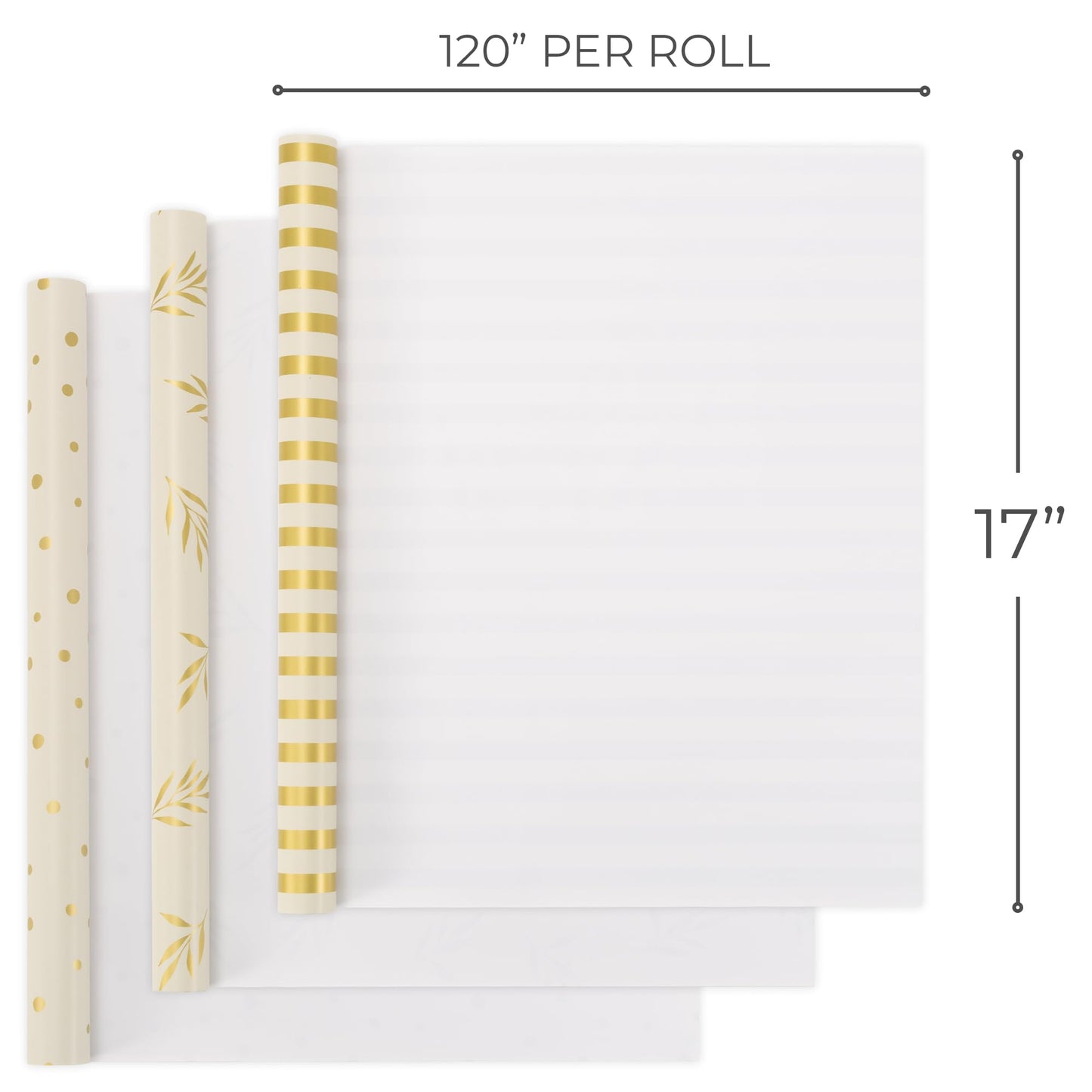 ZICOTO Beautiful Gift Wrapping Paper Rolls for All Occasions - Set of 3 Quality Rolls For Wedding, Birthday, Baby Shower & Christmas - Add a Touch of Magic to Every Gift You Wrap - 17 x 120 in