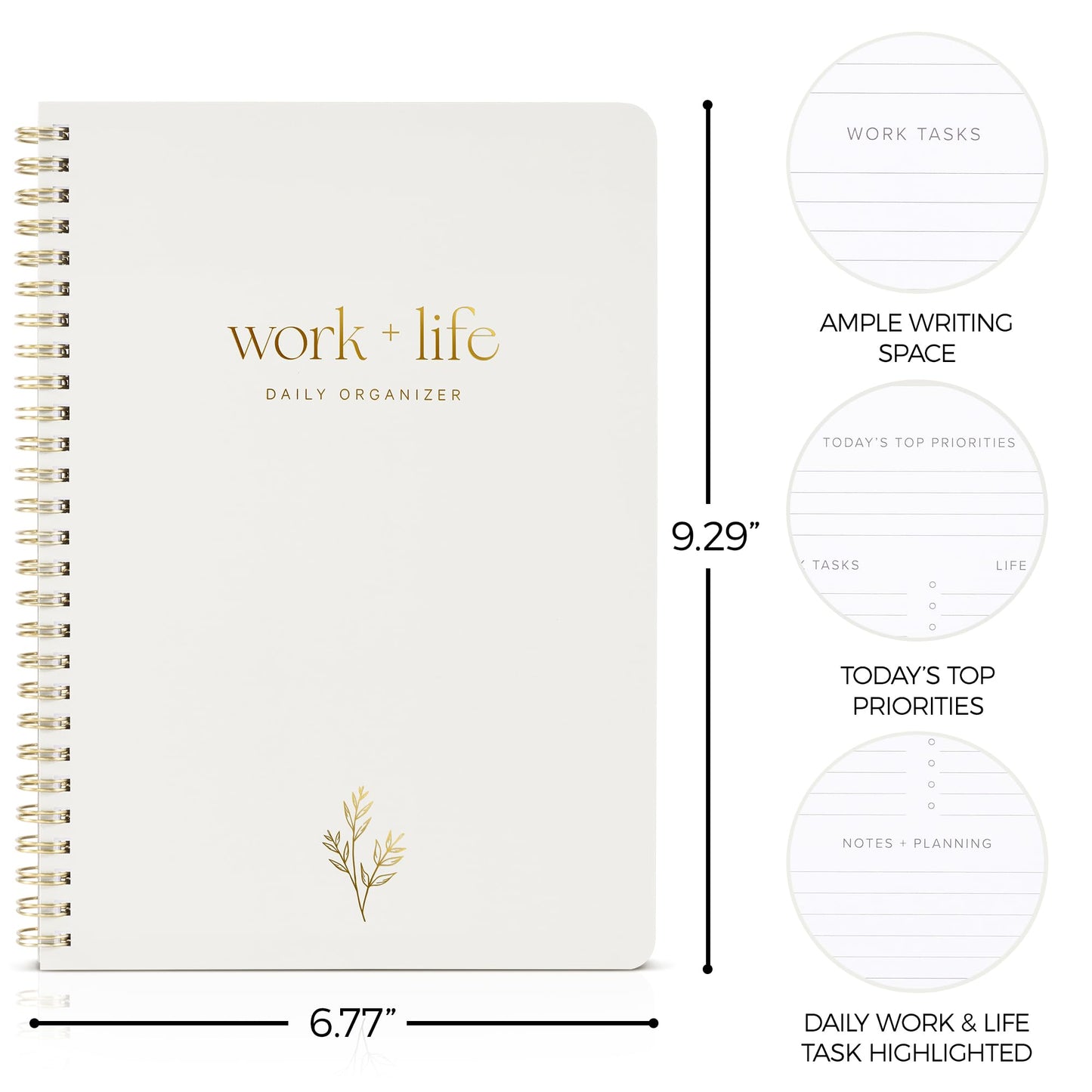 ZICOTO Beautiful Daily Planner and To Do List Notebook - Undated - 9.29 x 6.77 inches - Beige - Spiral Bound - Daily To Do List Notepad - Adult Planner
