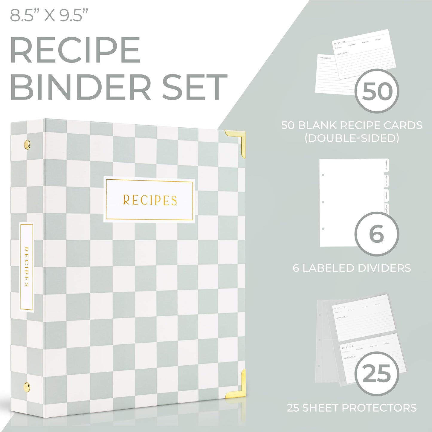 Aesthetic Recipe Binder with Waterproof Cover - The Perfect Recipe Book with Plastic Sleeves to Write in Your Own Recipes - Quality Blank Cookbook Binder, Cards incl.