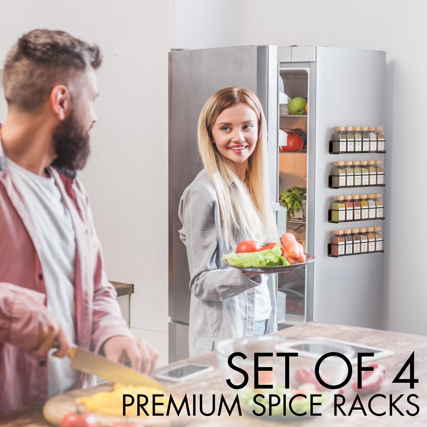 ZICOTO Magnetic Spice Racks for Your Refrigerator - 4 Space Saving Shelves Safely Hold Up to 24 Jars with Extra Strong Magnets - The Perfect Seasoning Storage Organizer For The Fridge