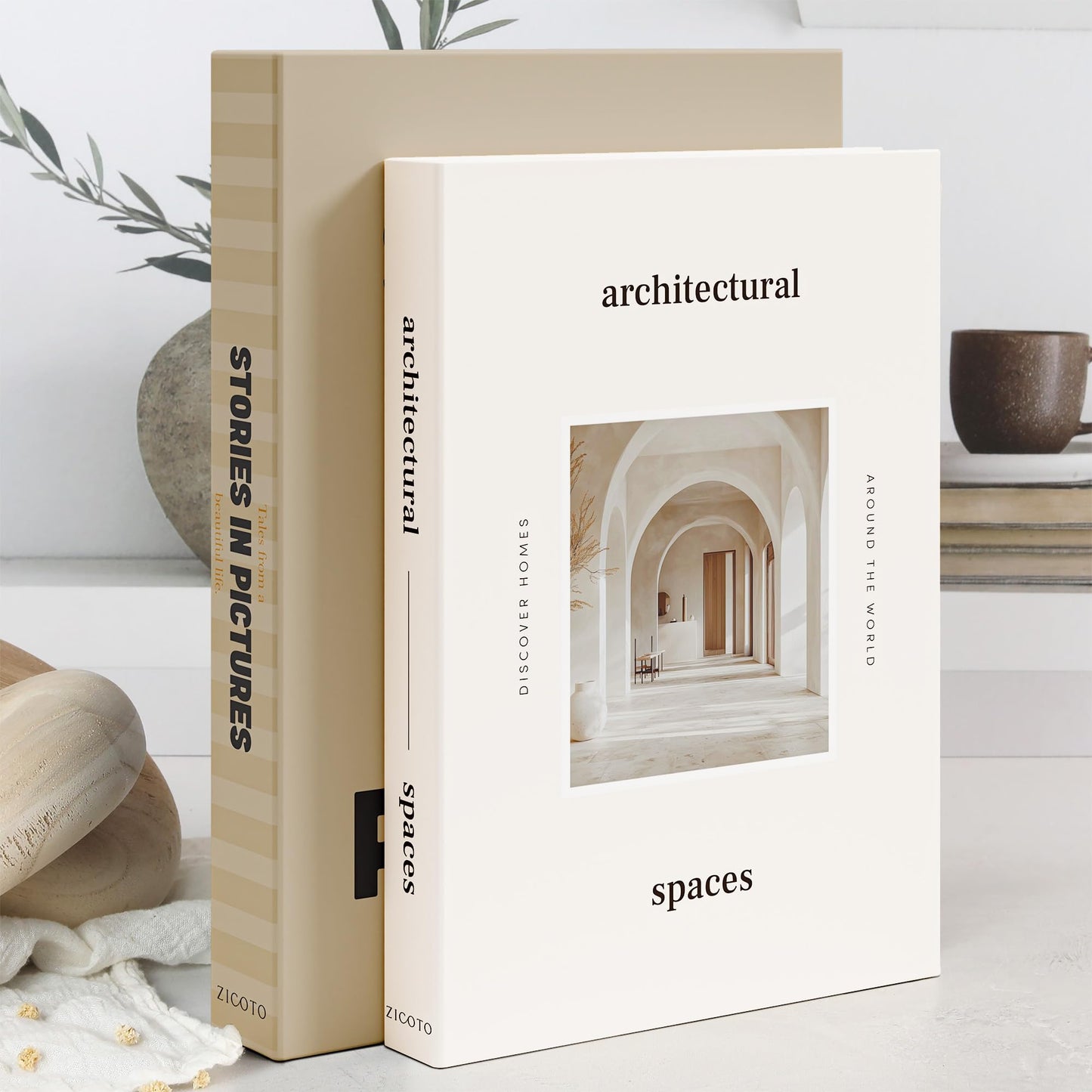Beautiful Decorative Books - Set of 2 Boxes Enhance Your Coffee Table, Bookshelf or Mantel Decor - Aesthetic Fake/Faux Books for Modern Home Decoration, Photo Storage and as a Keepsake Box