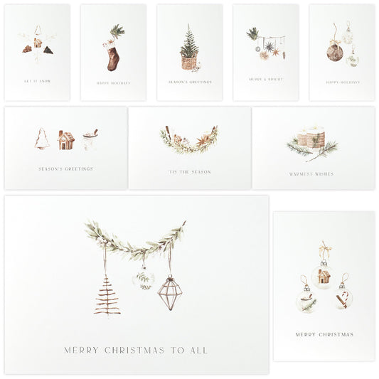 ZICOTO Beautiful Modern Rustic Christmas Cards Set of 20 - Incl. Bulk Envelopes, Matching Stickers And Storage Box - Perfect to Send Warm Holiday Wishes to Friends and Family