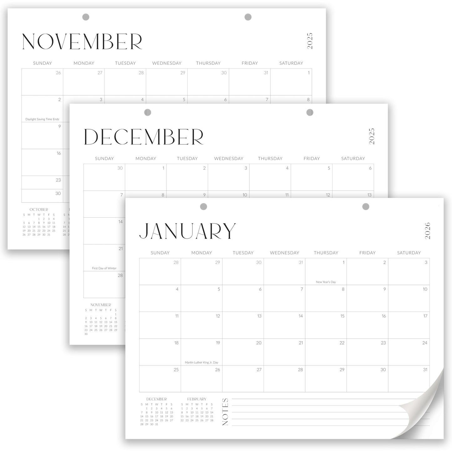 Aesthetic Desk Calendar 2025-2026 - Runs from January 2025 Until July 2026 - Minimalistic Office Desktop/Wall Calendar 16"x12" for Easy Organizing