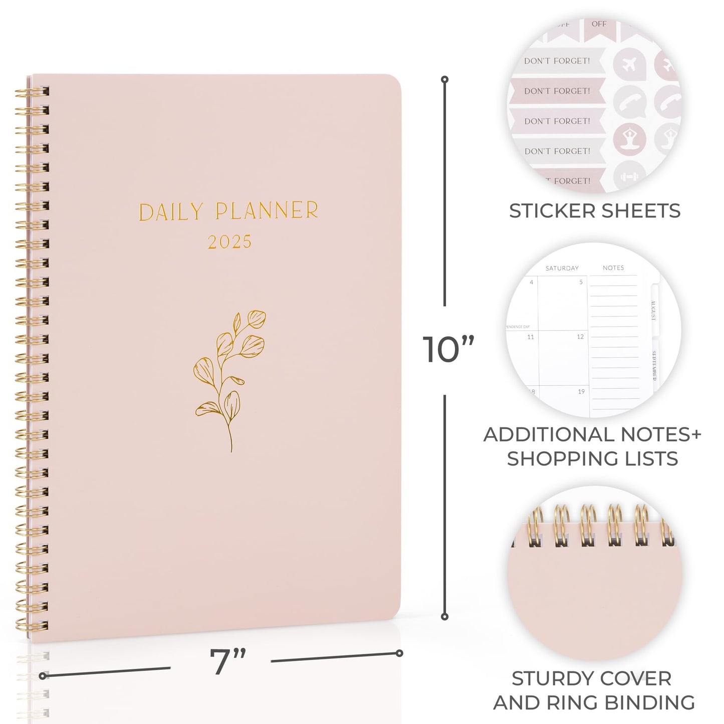 Beautiful 2025 Daily Planner - 7" x 10" Daily Planner for Women or Men with Weekly & Monthly Spreads for Easy Planning - Perfect Calendar Book To Organize All Tasks and Boost Productivity