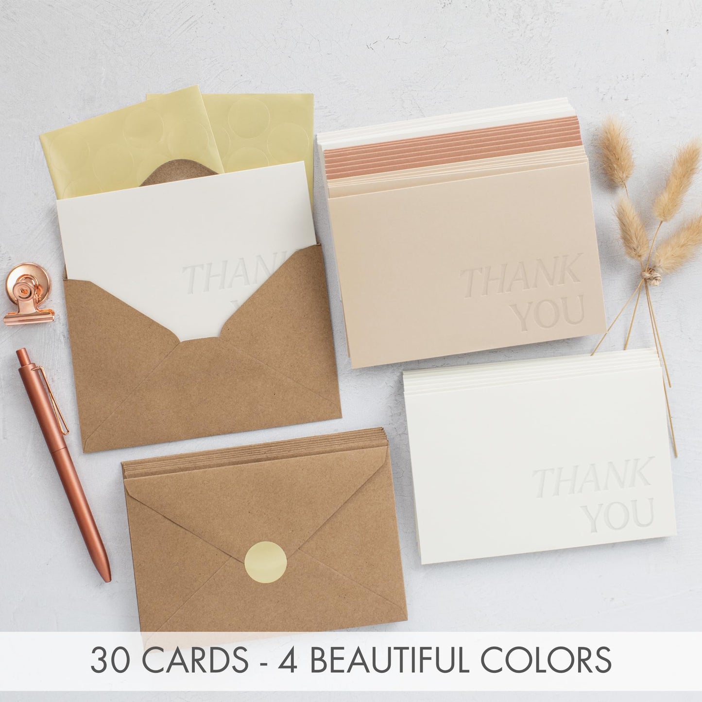 Beautiful Thank You Cards Set of 30 With Envelopes and Stickers - Elegant Blank Cards For Personalized Notes - Perfect Bulk Stationary Set For All Occasions incl. Weddings, Business & Baby Showers