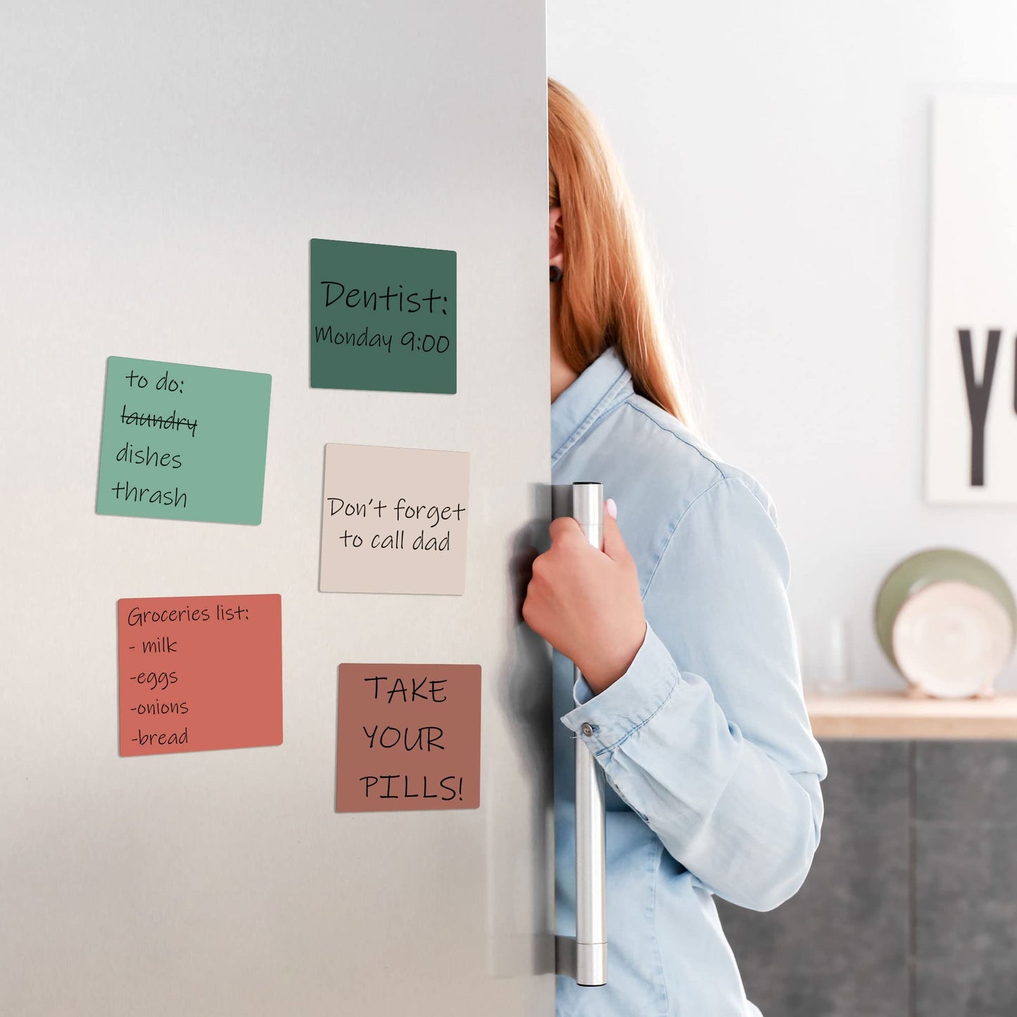 Reusable Dry Erase Sticky Notes Set of 12 - Beautiful 3" x 3" Pastel Notes are Easy to Use & Save Paper - Organize All Office Work or Home Tasks - Easily Stick On Walls, Fridge, Doors Or Windows