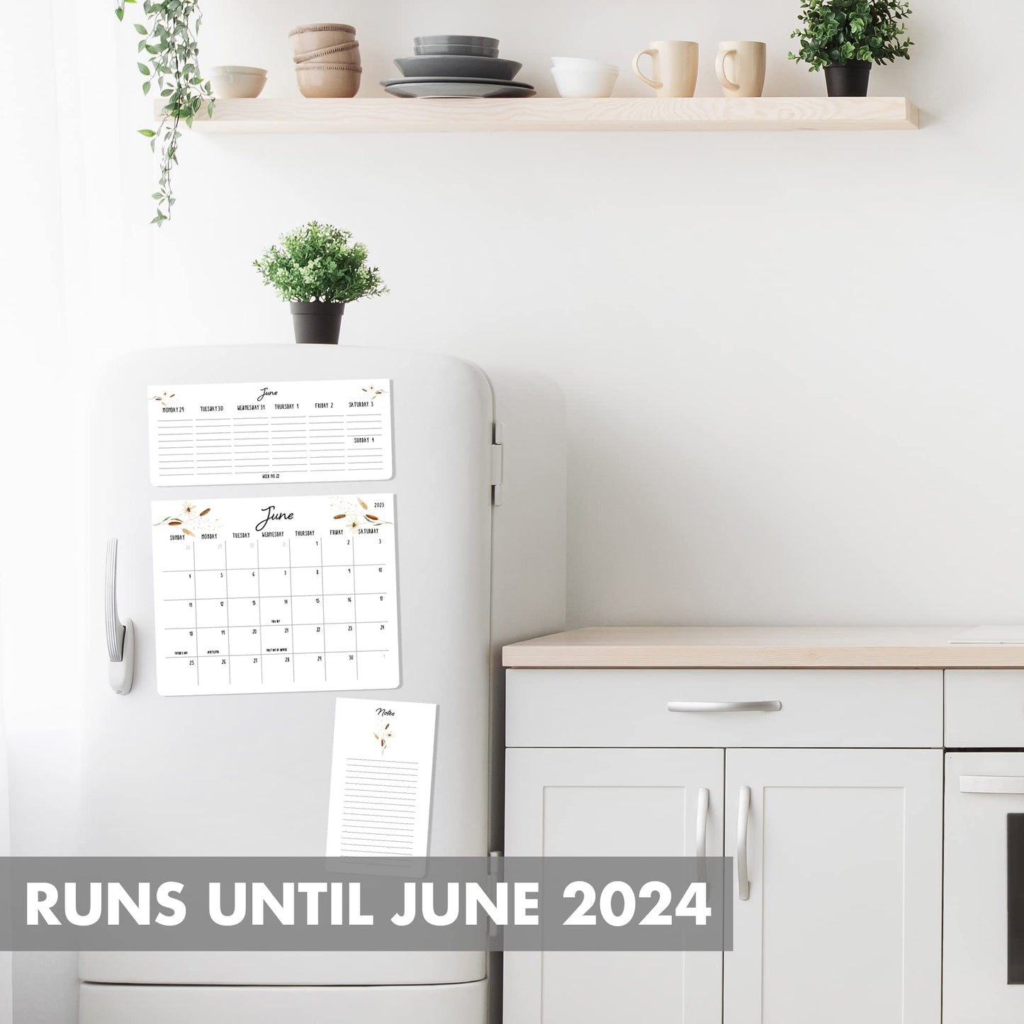 Beautiful 2023 Magnetic Fridge Calendar Set 3 - Runs Until June 2024 - The Perfect Weekly/Monthly Calendar And Notepad With Floral Designs for Easy Organizing