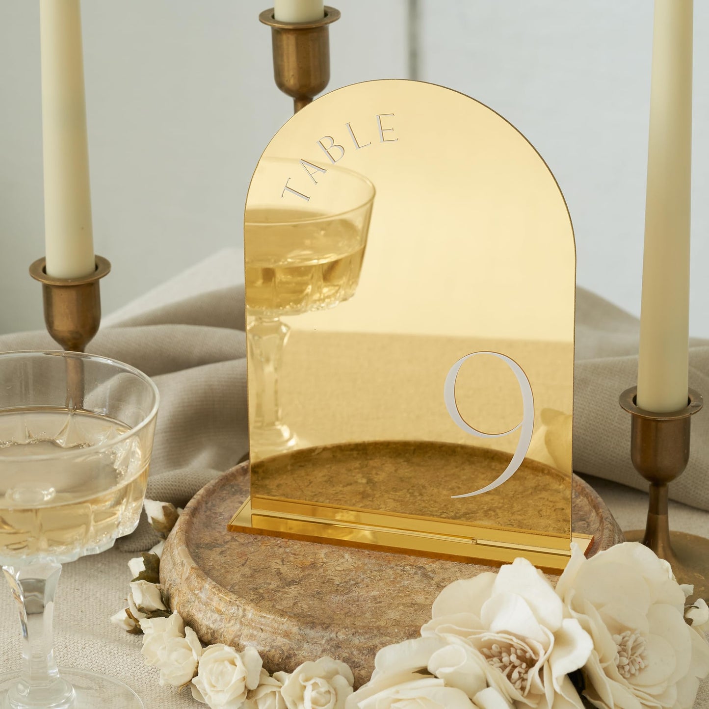 ZICOTO Beautiful Gold Wedding Table Numbers with Stands - Elegant Double Sided 5x7 inch Acrylic Signs Numbered 1-15 - The Perfect Decor for Your Wedding Reception Or Events