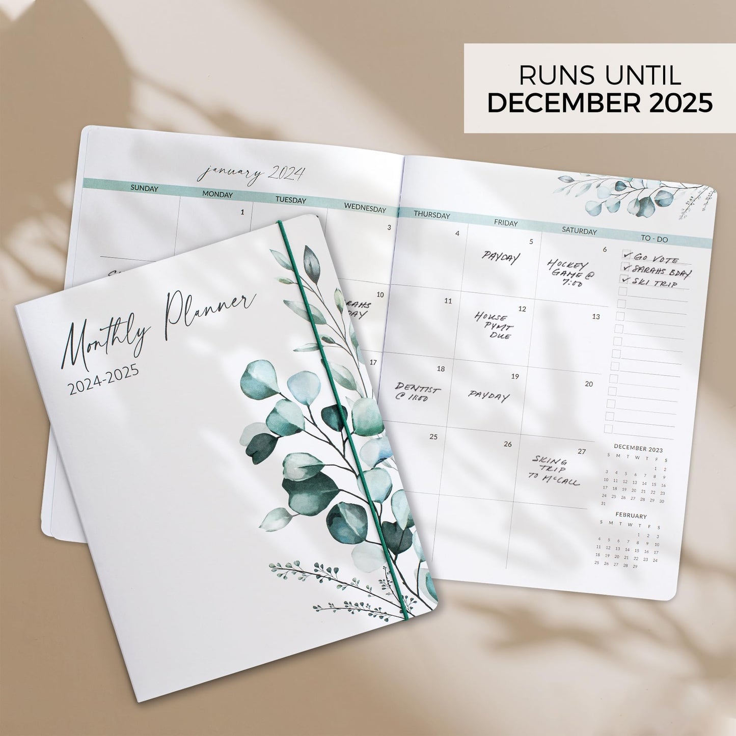 Beautiful 2024-2025 Monthly Planner and Calendar Book - Modern Greenery To Do List Notebook Easily Organizes Your Tasks to Boost Productivity - Runs From January 2024 Until December 2025