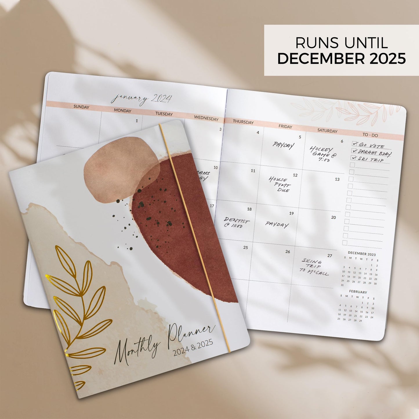 Beautiful 2024-2025 Monthly Planner and Calendar Book - Abstract To Do List Notebook Easily Organizes Your Tasks to Boost Productivity - Runs From January 2024 Until December 2025