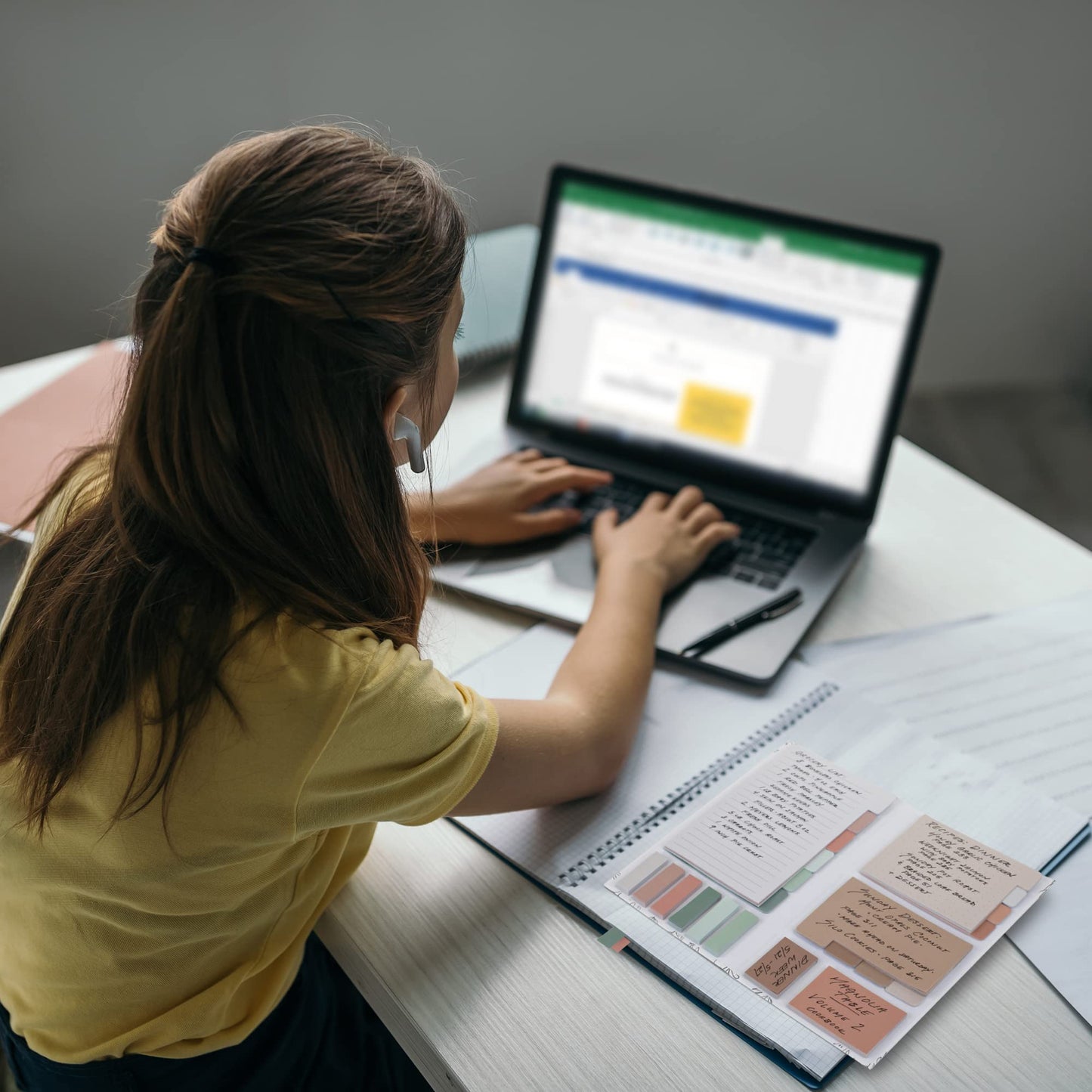 Aesthetic Spiral Notebook Journal and Pastel Sticky Notes Set of 528 with Tabs Bundle - Cute School Accessories, College, Students, Teachers or Office Desk Supplies for Women