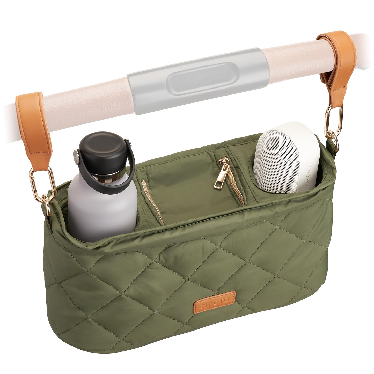 ZICOTO Beautiful Stroller Organizer Bag - Easy to Install Stroller Caddy incl. Cup Holder Attachment - Perfectly Sized Accessories For Any Stroller