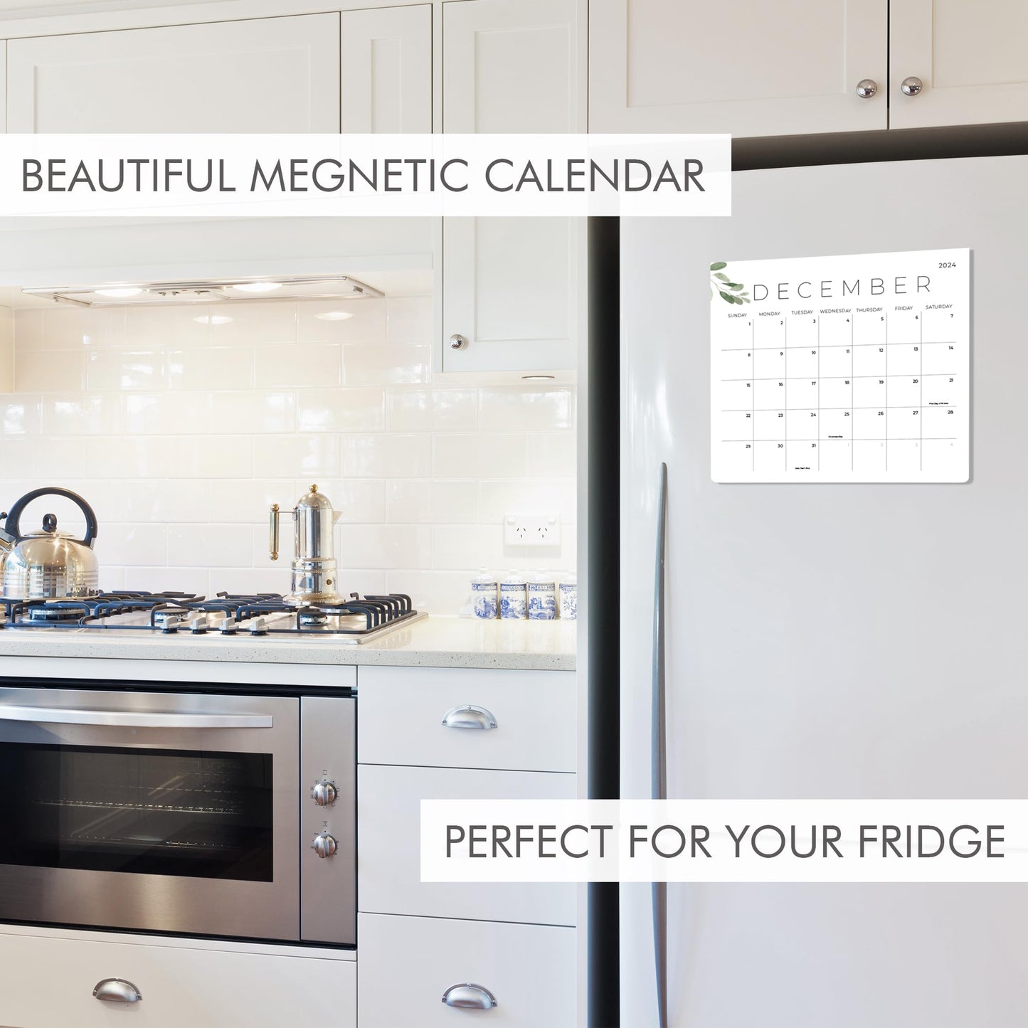 Beautiful 2024 Magnetic Fridge Calendar - Runs from January 2024 Until July 2025 - The Perfect Monthly Refrigerator Calendar With Greenery Designs for Easy Organizing