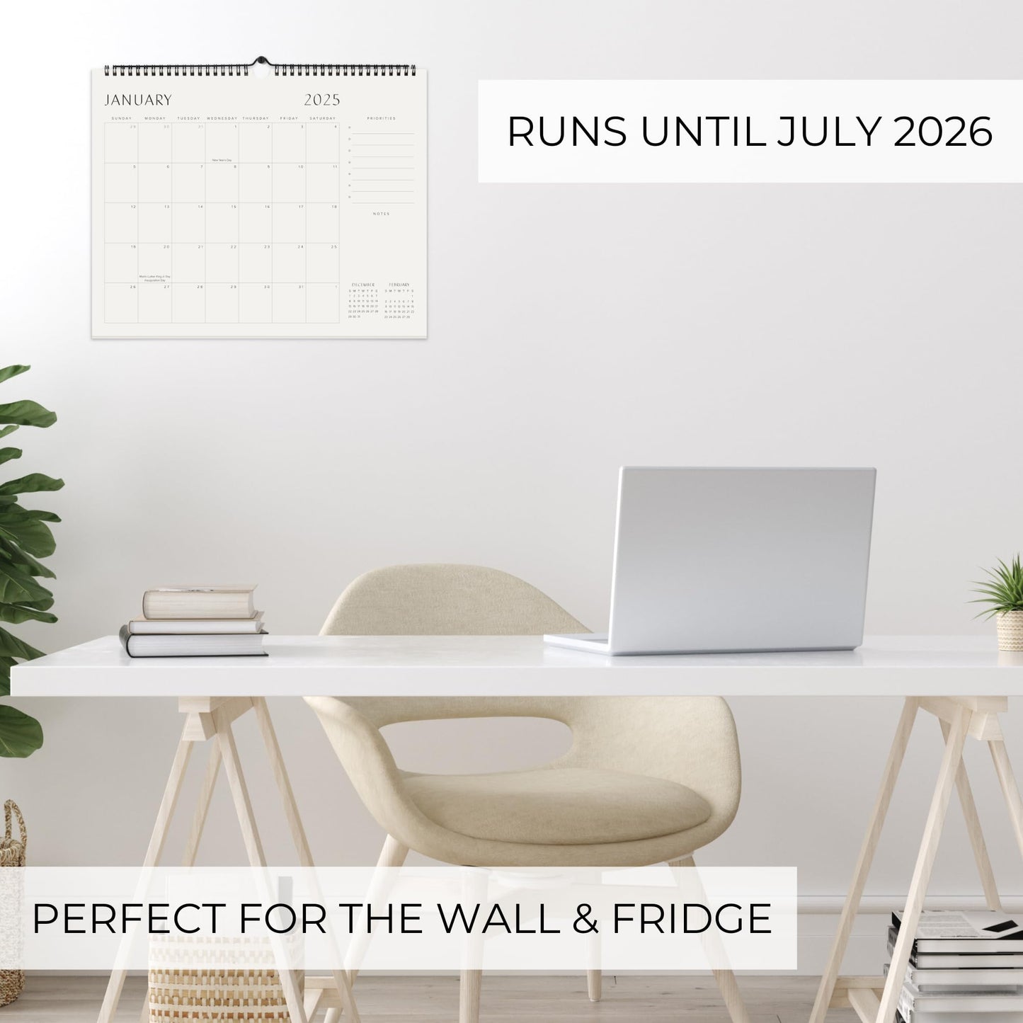 Beautiful 2025-2026 Wall Calendar - Runs from January 2025 until July 2026 - 14.5"x11.5" Office Wall Calendar for Easy Organizing