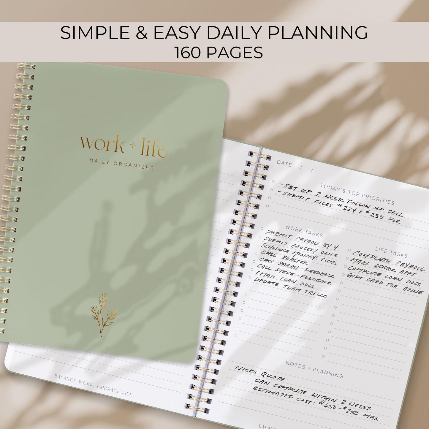 Beautiful Daily Planner and To Do List Notebook For Work And Life - The Perfect Undated Planner to Easily Organize Business Tasks and Appointments - Stylish Office Organizer and School Supplies for Women