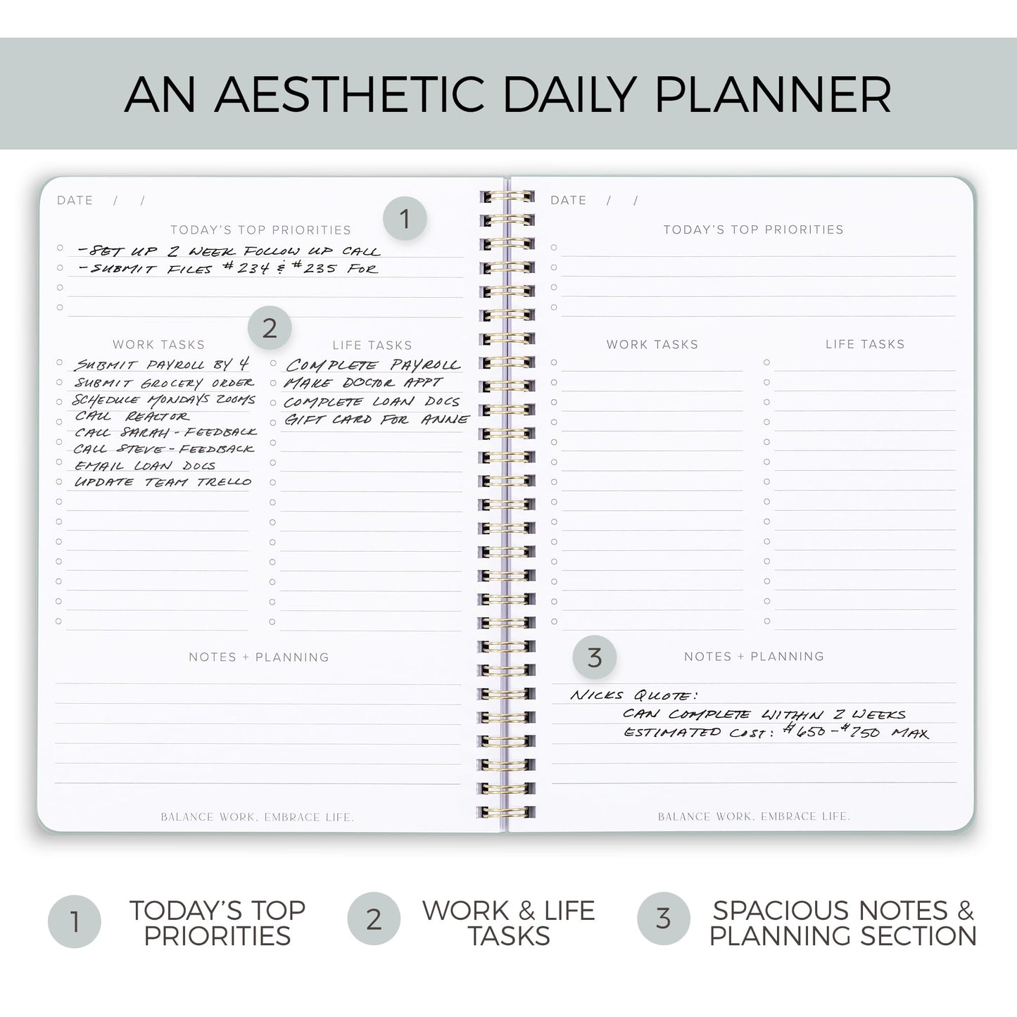 Beautiful Daily Planner and To Do List Notebook For Work And Life - The Perfect Undated Planner to Easily Organize Tasks and Appointments - Stylish Office and School Supplies for Women