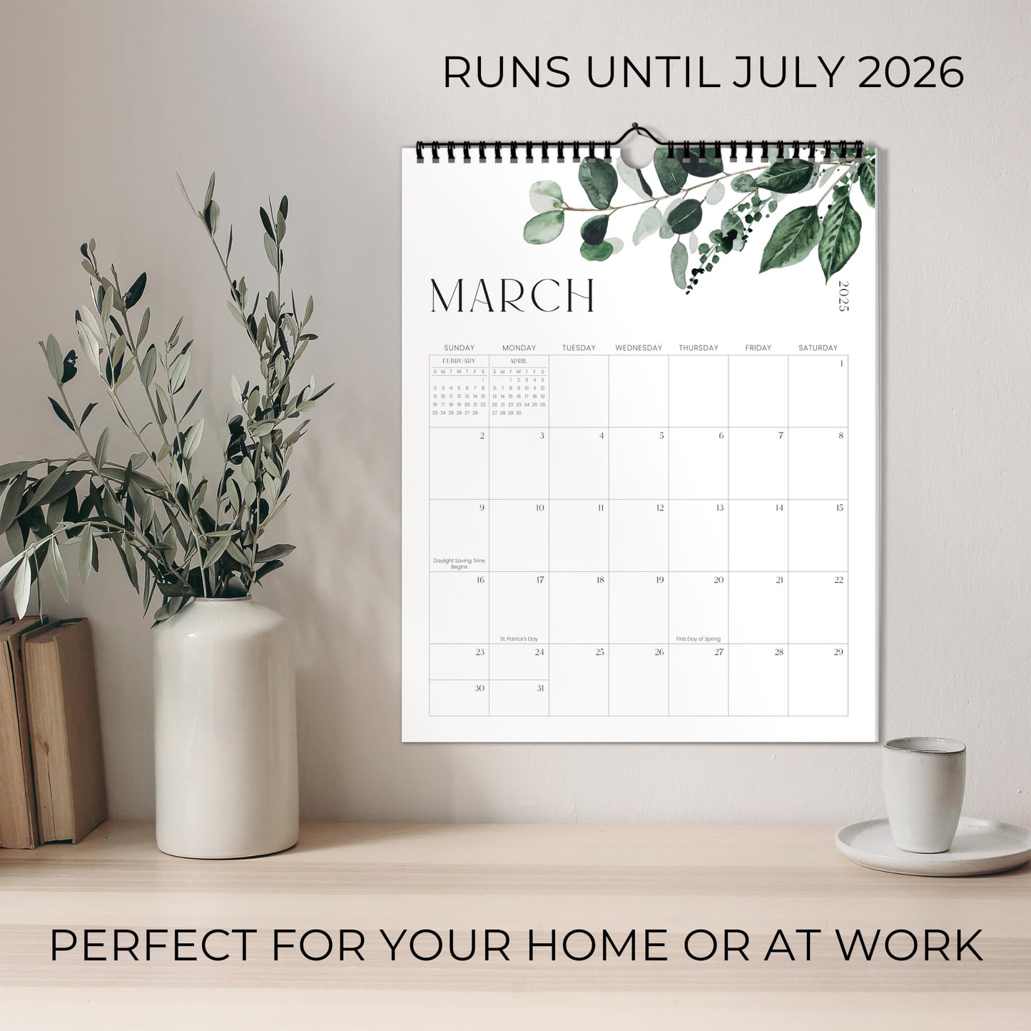 Aesthetic 2025-2026 Wall Calendar - Runs from January 2025 Until July 2026 - The Perfect Modern Greenery Calendar Planner for Easy Organizing