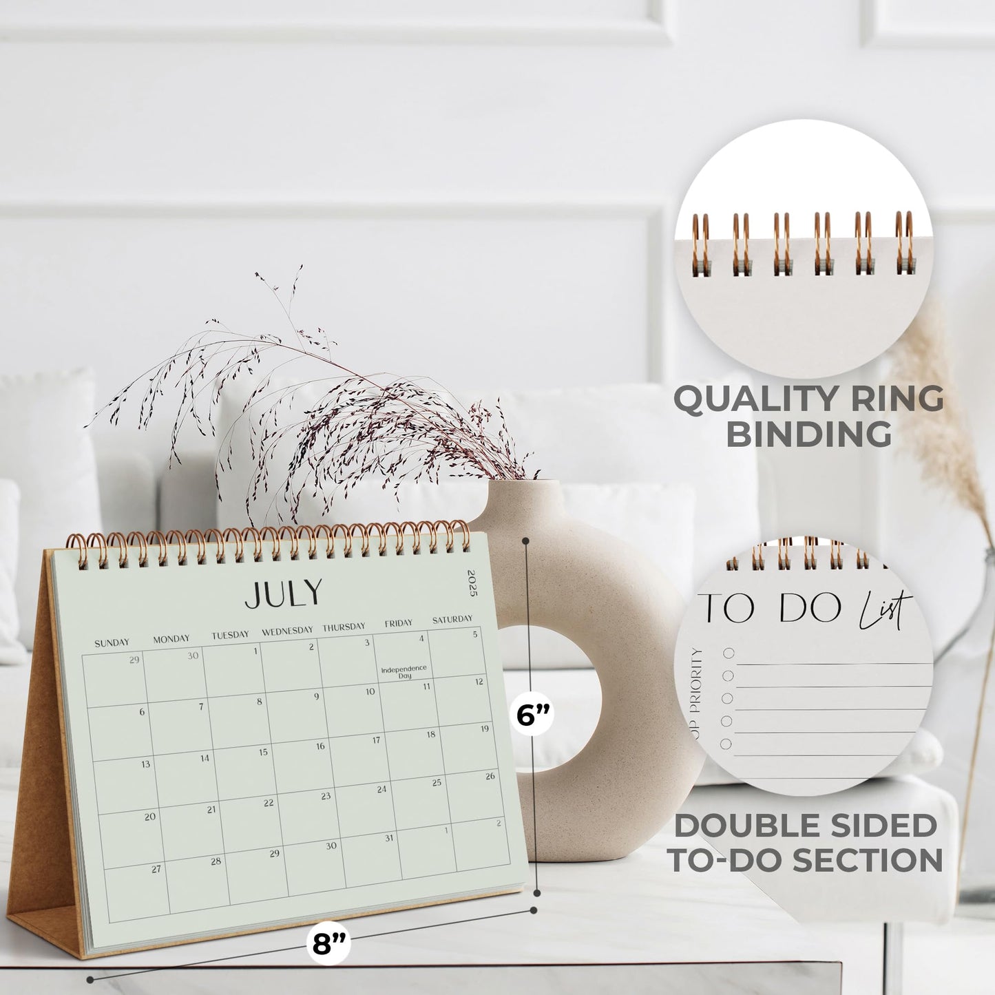 Aesthetic Desk Calendar 2025 - Runs from June 2025 until December 2026 - Beautiful Small 2025-2026 Flip Desktop Calendar for Easy Organizing