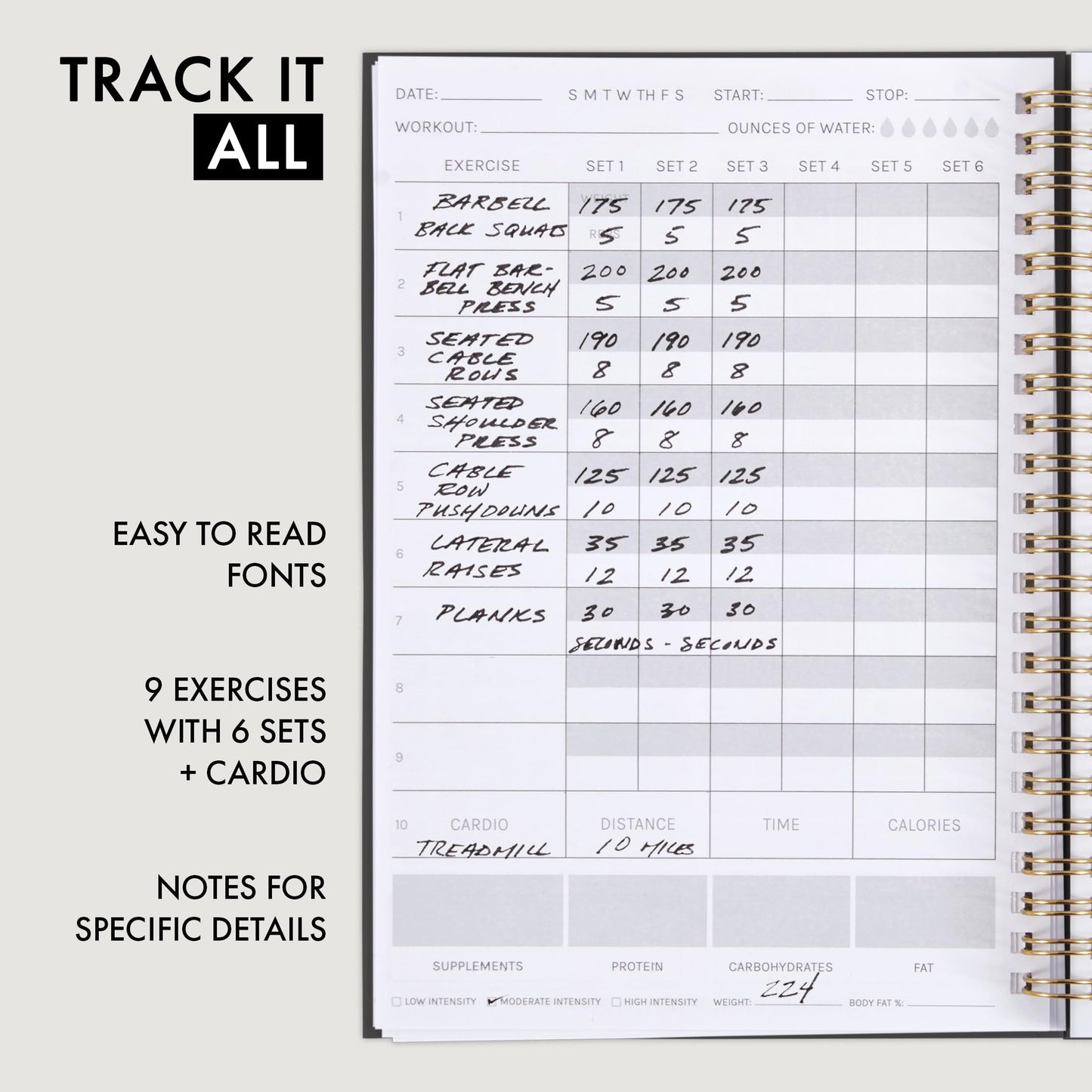 ZICOTO The Ultimate Fitness Journal for Tracking and Crushing Your Gym Goals - Detailed Workout Planner & Log Book Women - Great Gym Accessories With Calendar, Nutrition & Progress Tracker, Black