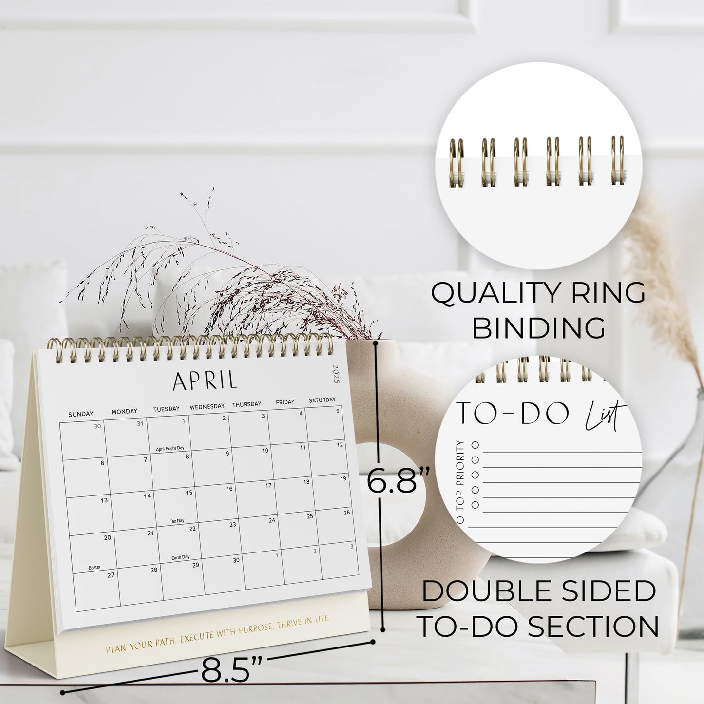 Aesthetic Desk Calendar 2025-2026 - Runs from January 2025 until June 2026 - Beautiful Small Flip Desktop Calendar for Easy Organizing