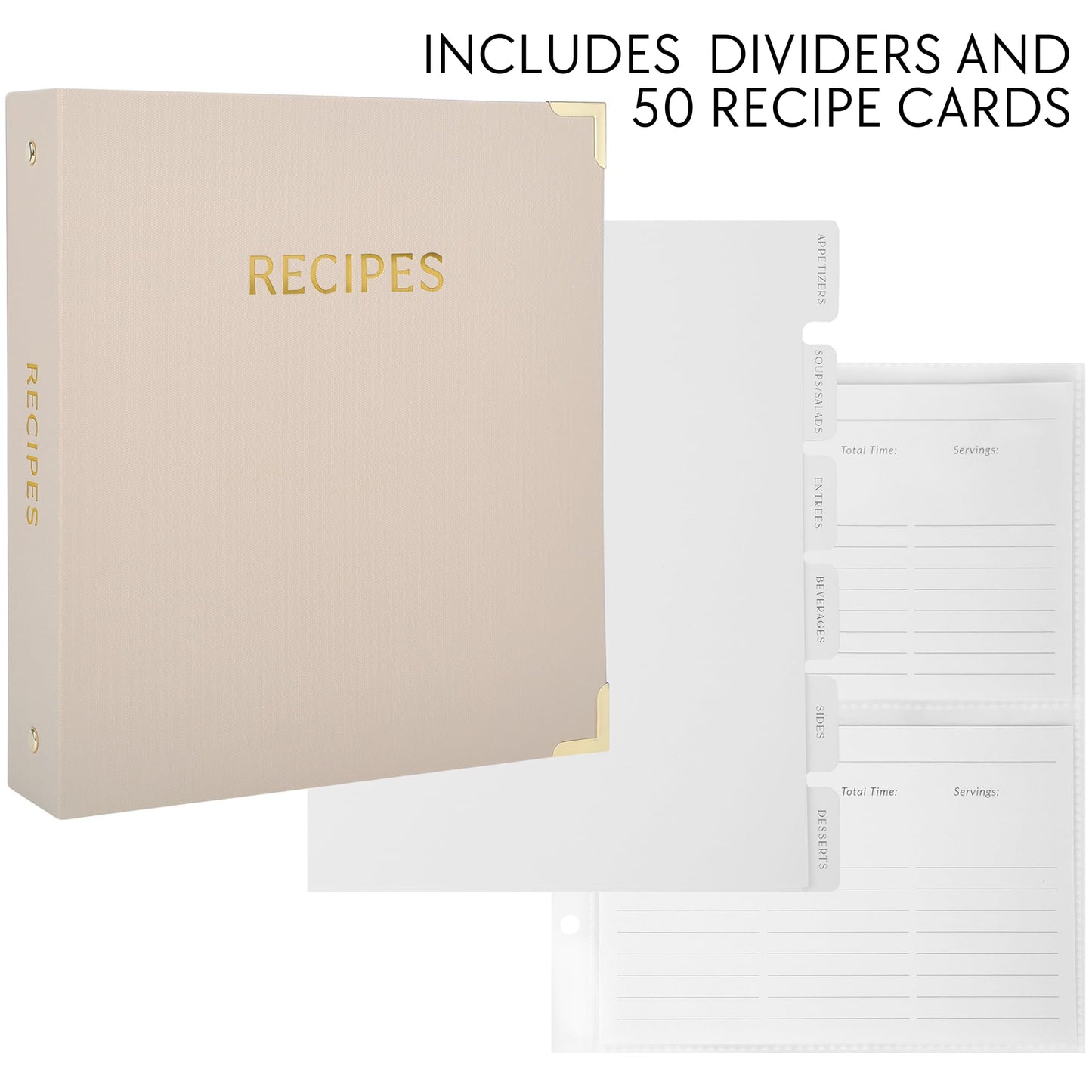 Aesthetic Recipe Binder with Polyester Waterproof cloth Cover - The Perfect Recipe Book with Plastic Sleeves to Write in Your Own Recipes - Quality Blank Cookbook Binder, Cards incl.