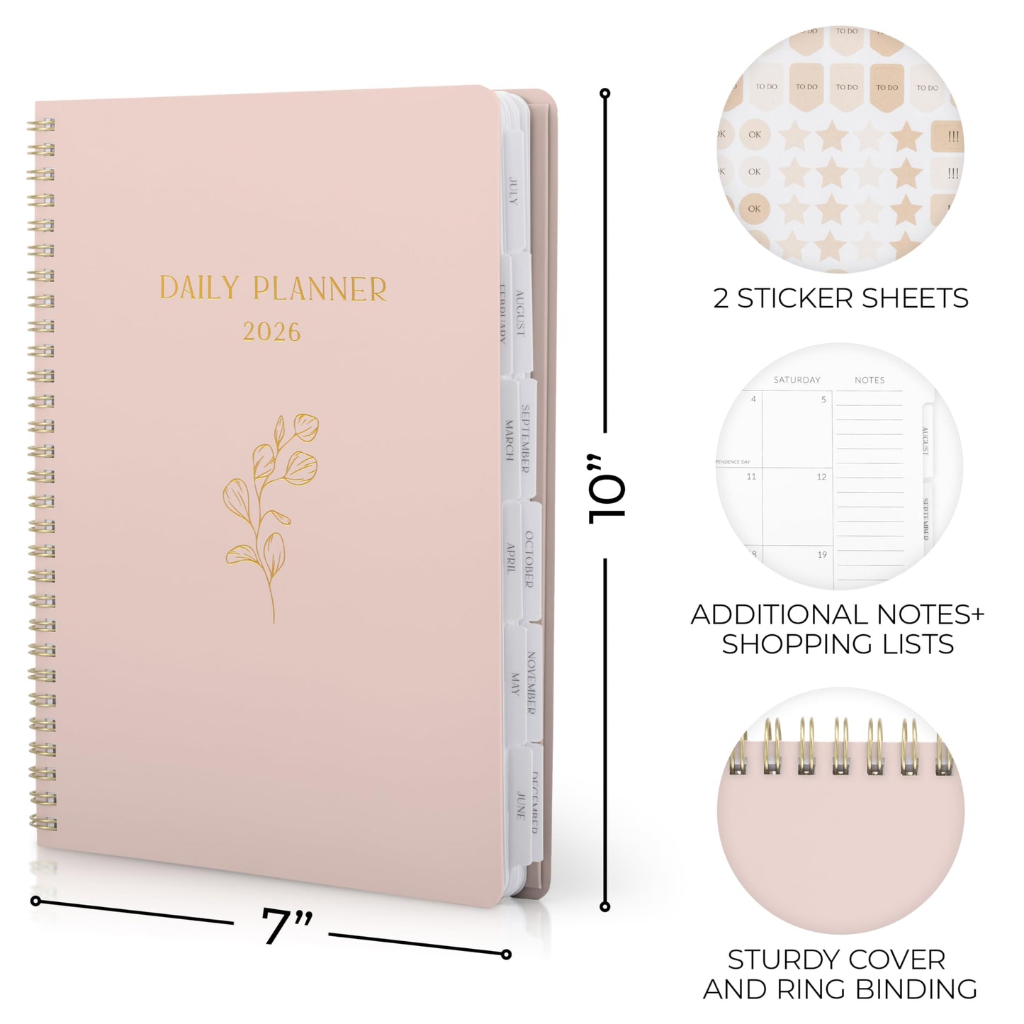 Beautiful 2026 Daily Planner - 7" x 10" Daily Planner for Women or Men with Weekly & Monthly Spreads for Easy Planning - Perfect Calendar Book To Organize All Tasks and Boost Productivity