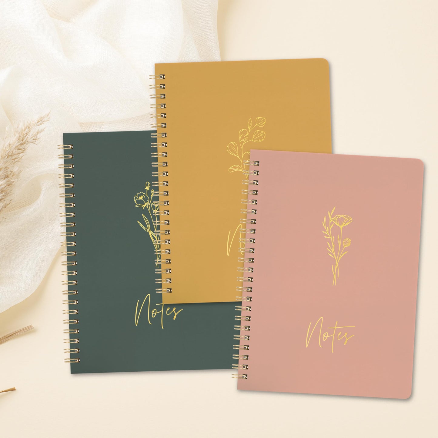ZICOTO Aesthetic Spiral Notebook Set of 3 - Cute 8x6 College Ruled Journals with Pockets - Perfect for Women to Stay Organized at Work or School