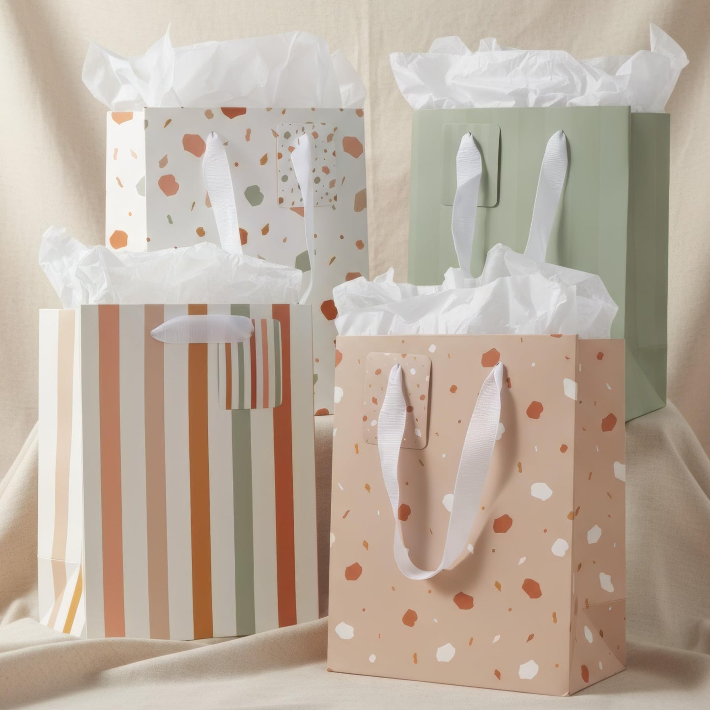 Beautiful Gift Bags Set of 4 - Medium Sized 9" Bags with Handles incl. Matching Tissue Paper, Cards & Small Stickers - Reusable & For Presents of Any Birthday, Weddings, Mothers Day & Other Occasion