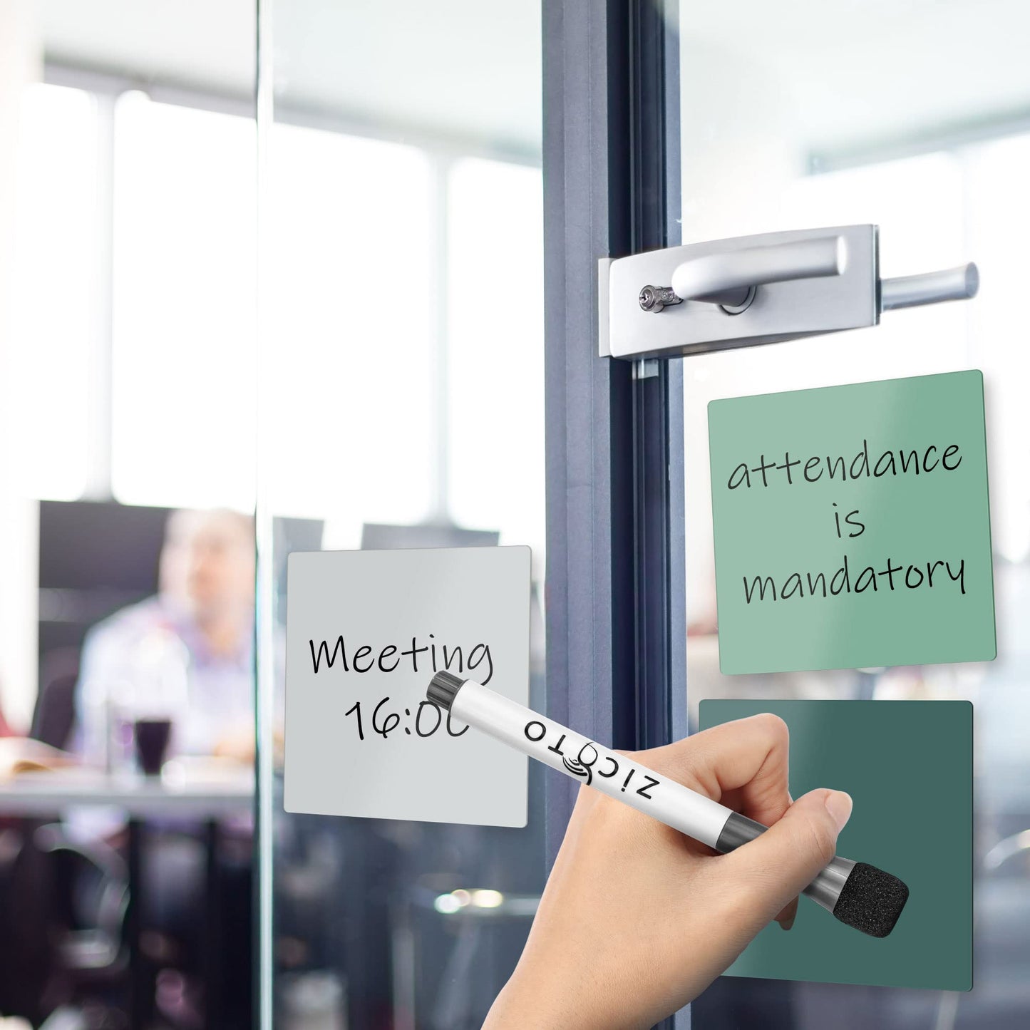 Reusable Dry Erase Sticky Notes Set of 12 - Beautiful 3" x 3" Pastel Notes are Easy to Use & Save Paper - Organize All Office Work or Home Tasks - Easily Stick On Walls, Fridge, Doors Or Windows