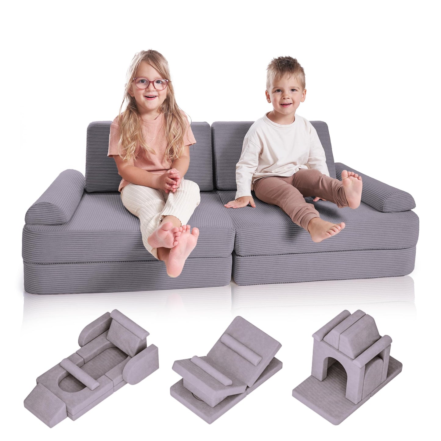 ZICOTO Modular Kids Play Couch for Fun Play Time or Comfy Lounging - The Perfect Toddler Sofa to Boost Creativity and Easily Build Magical Forts and More in Your Playroom/Nursery