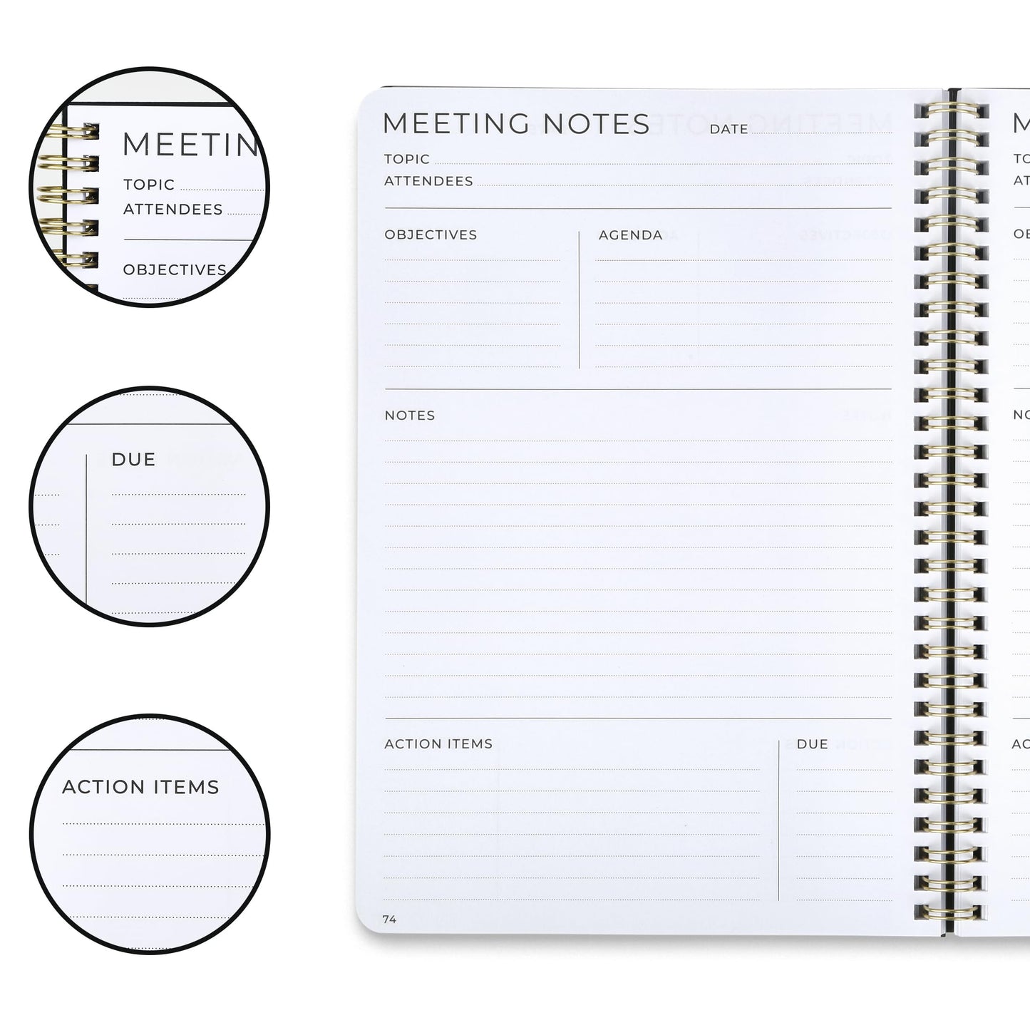 ZICOTO Beautiful Meeting Notebook For Work Organization - Easily Take Notes And Keep Agendas on Track - The Perfect Office Planner Supplies for Women & Men to Professionally Manage Business Projects