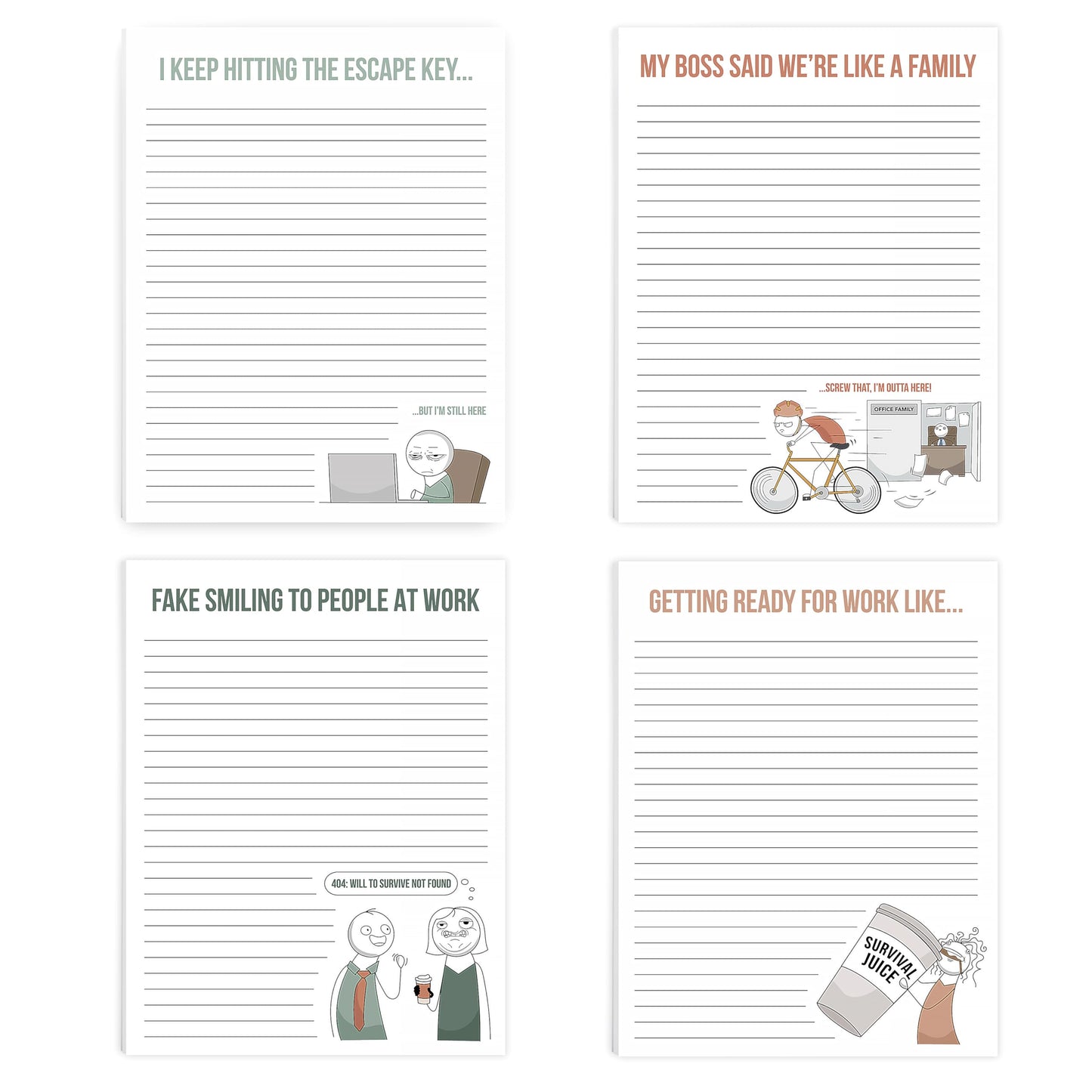 ZICOTO Super Funny Notepads - Hilarious Office Gift for Your Women Coworkers - Set of 4 Office Supplies Memo Pads w/ 4 Assorted Designs, 50 Sheets Each, 4.25" x 5.5"