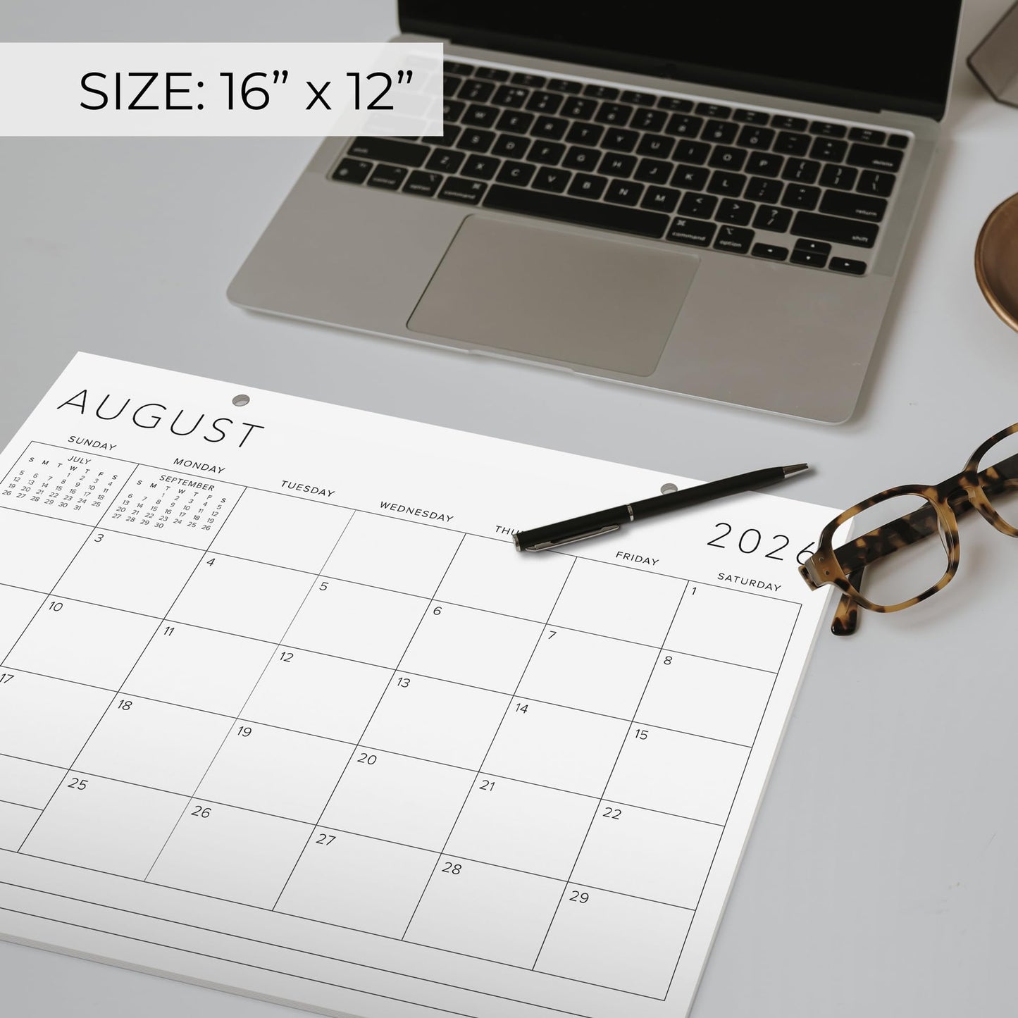 Aesthetic 2026 Desk Calendar 16" x 12" - Runs From January 2026 Until July 2027 - Large Minimalistic Office Desktop/Wall Calendar Pad for Easy Organizing