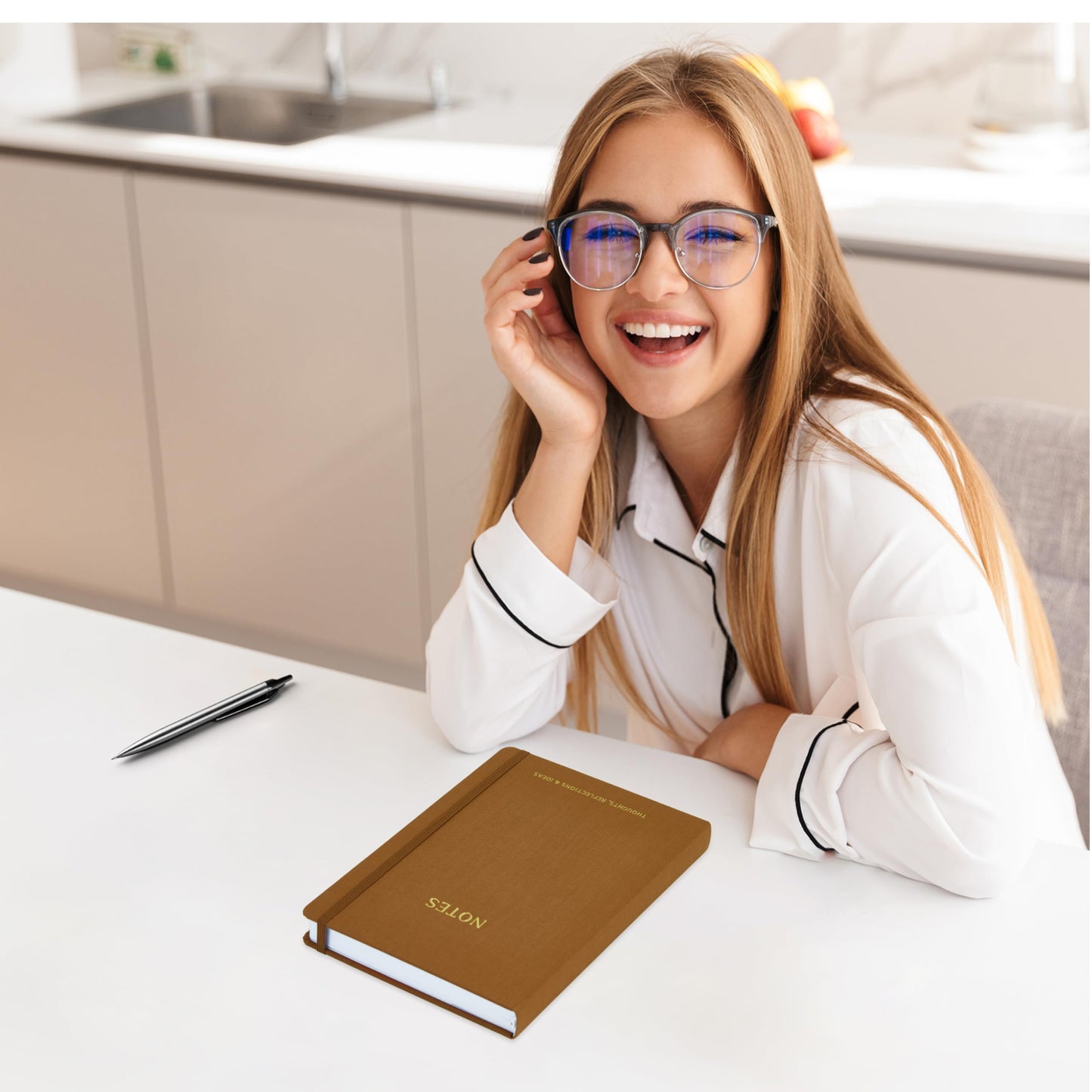 ZICOTO Aesthetic Thick Notebook Journal For Women 7" x 10" - Modern Linen Hardcover Note Book With 300 Lined Pages - Perfect For Writing And Staying Organized at Work or School