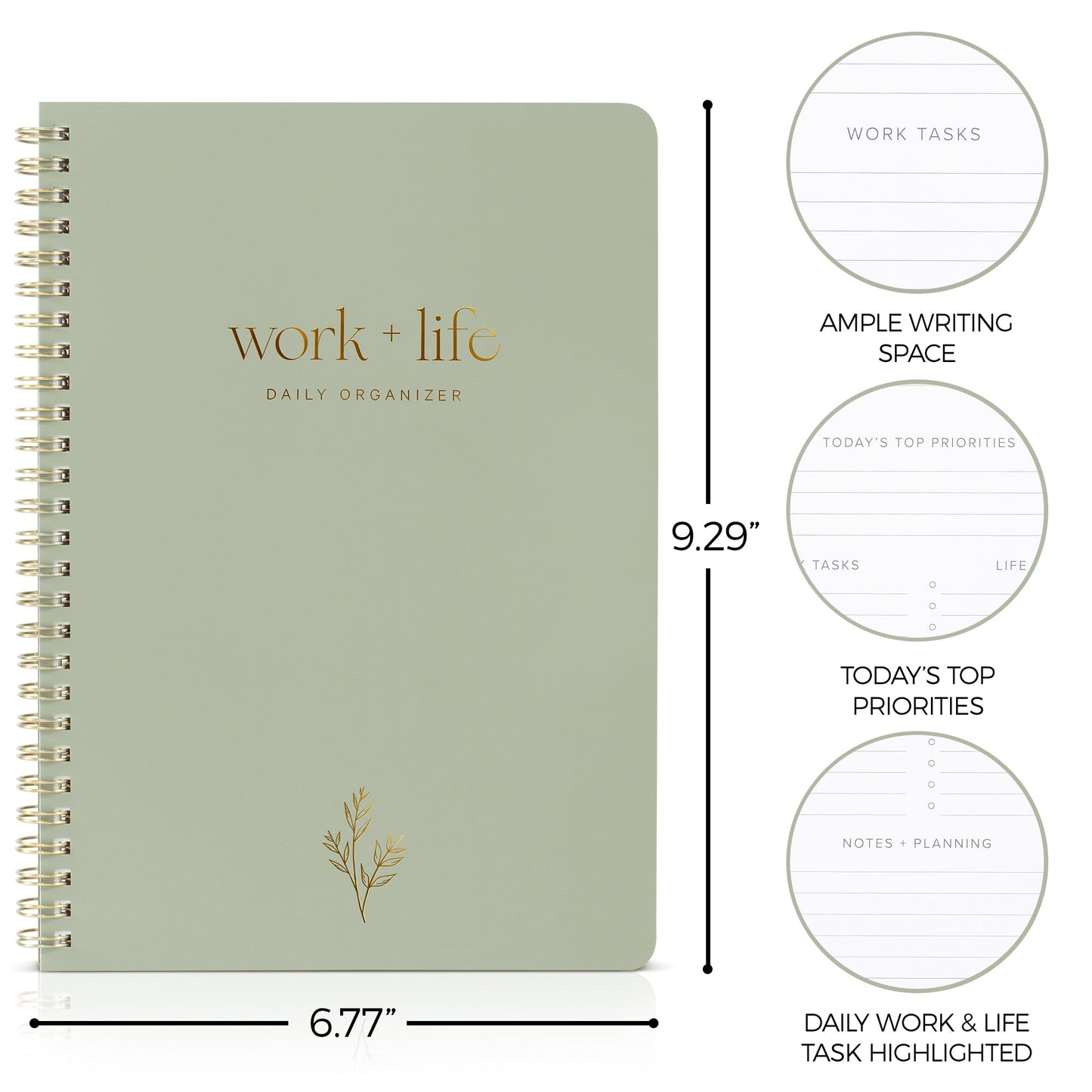 Beautiful Work Life Daily Planner And Notebook - Aesthetic Spiral To do List Notepad to Easily Organize Your Tasks For Your Day Work-Life-Balance - Stylish Undated Daily Journal
