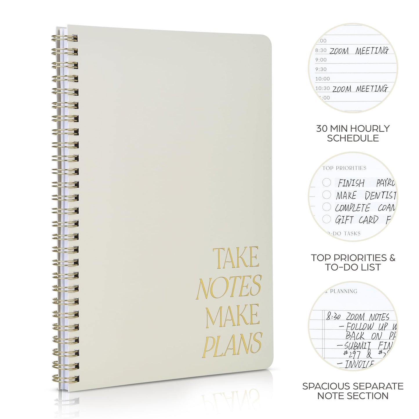 Beautiful Daily Planner And Notebook With Hourly Schedule - Spiral To do List Notepad to Organize Your Tasks And Appointments - Stylish Book And School Or Office Supplies For Women