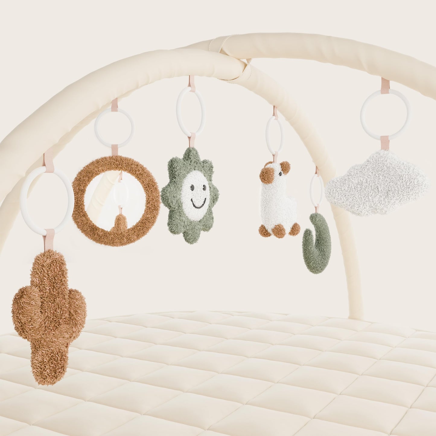Beautiful Baby Play Gym and Tummy Time Mat - Soft Cotton Mat with 6 Cute Toys Creates The Perfect Activity Area for Your Girl/Boy - Stylish Infant Floor Playmat Fits Nicely with Any Playroom Decor