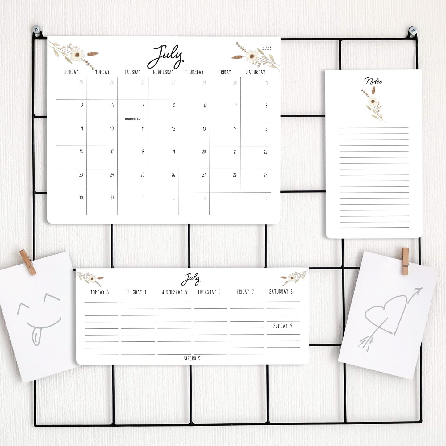 Beautiful 2023 Magnetic Fridge Calendar Set 3 - Runs Until June 2024 - The Perfect Weekly/Monthly Calendar And Notepad With Floral Designs for Easy Organizing