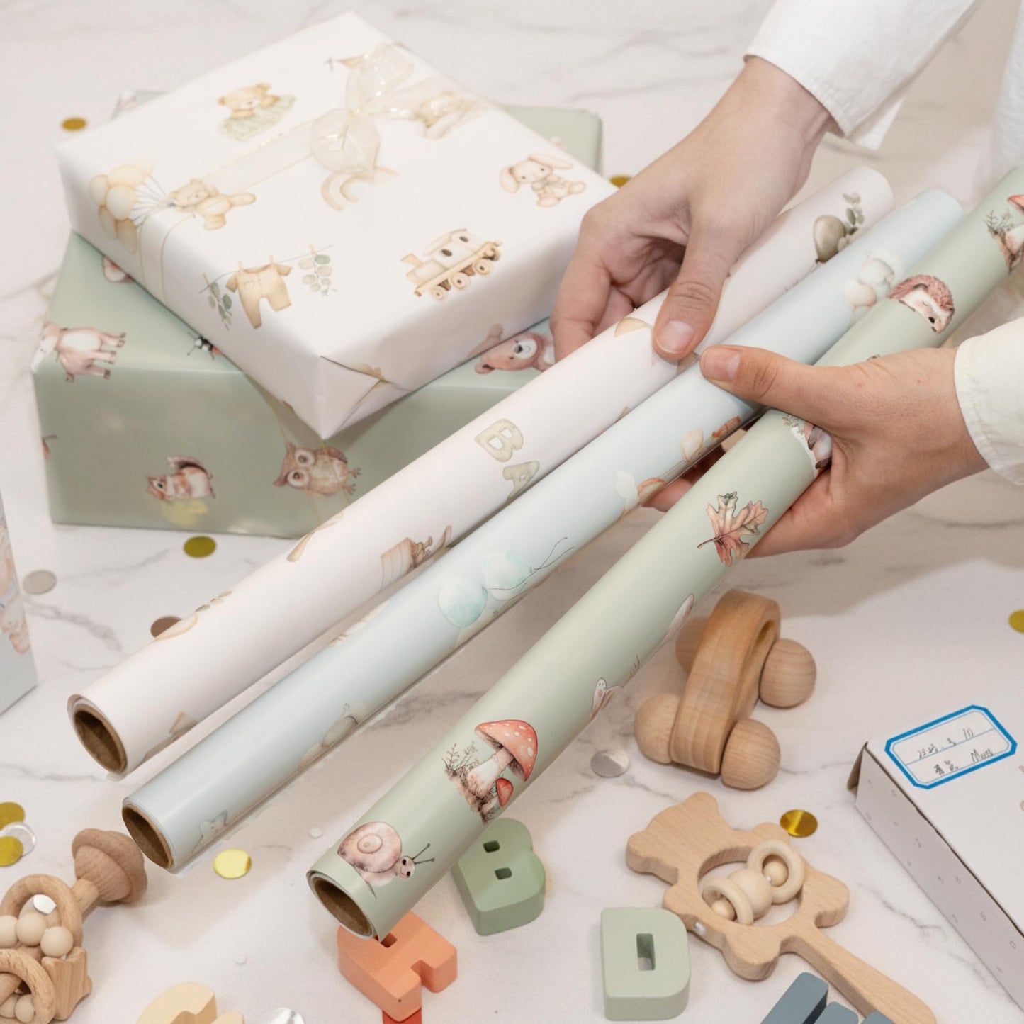 ZICOTO Beautiful Gift Wrapping Paper Rolls for Baby Shower - Cute Set of 3 Quality Rolls For Boys Birthdays & Baby Showers - Add a Touch of Magic to Every Gift You Wrap - 17 x 120 in