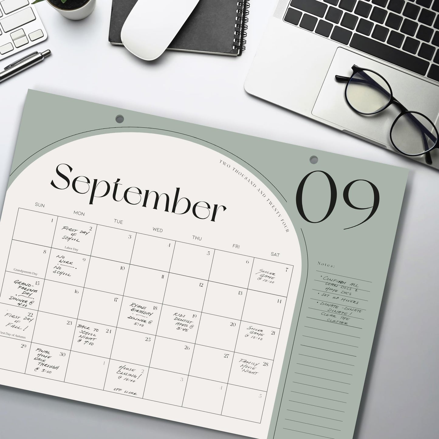 Aesthetic Sage Green Desk Calendar 2024-2025 - Runs From February 2024 Until July 2025 - The Perfect Desktop/Wall Calendar 16"x12" for Easy Organizing