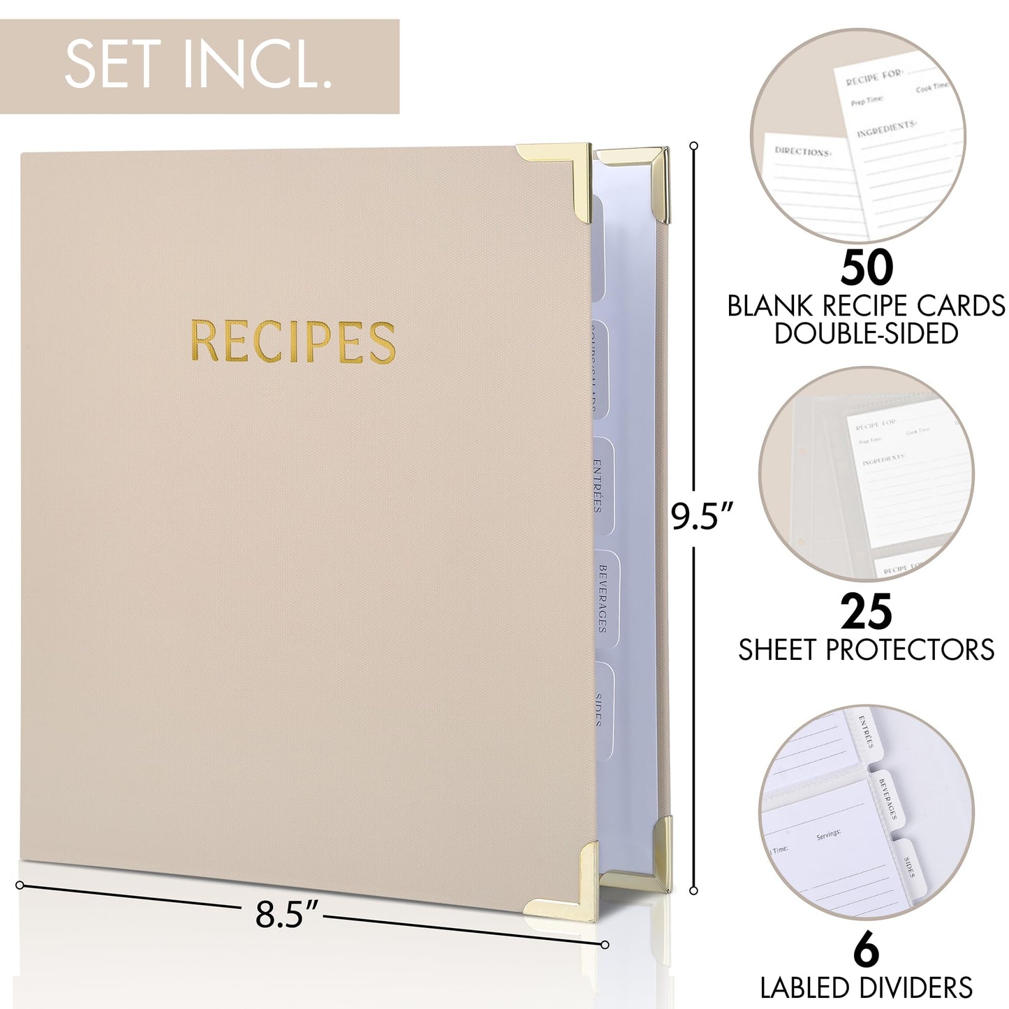 Aesthetic Recipe Binder with Polyester Waterproof cloth Cover - The Perfect Recipe Book with Plastic Sleeves to Write in Your Own Recipes - Quality Blank Cookbook Binder, Cards incl.