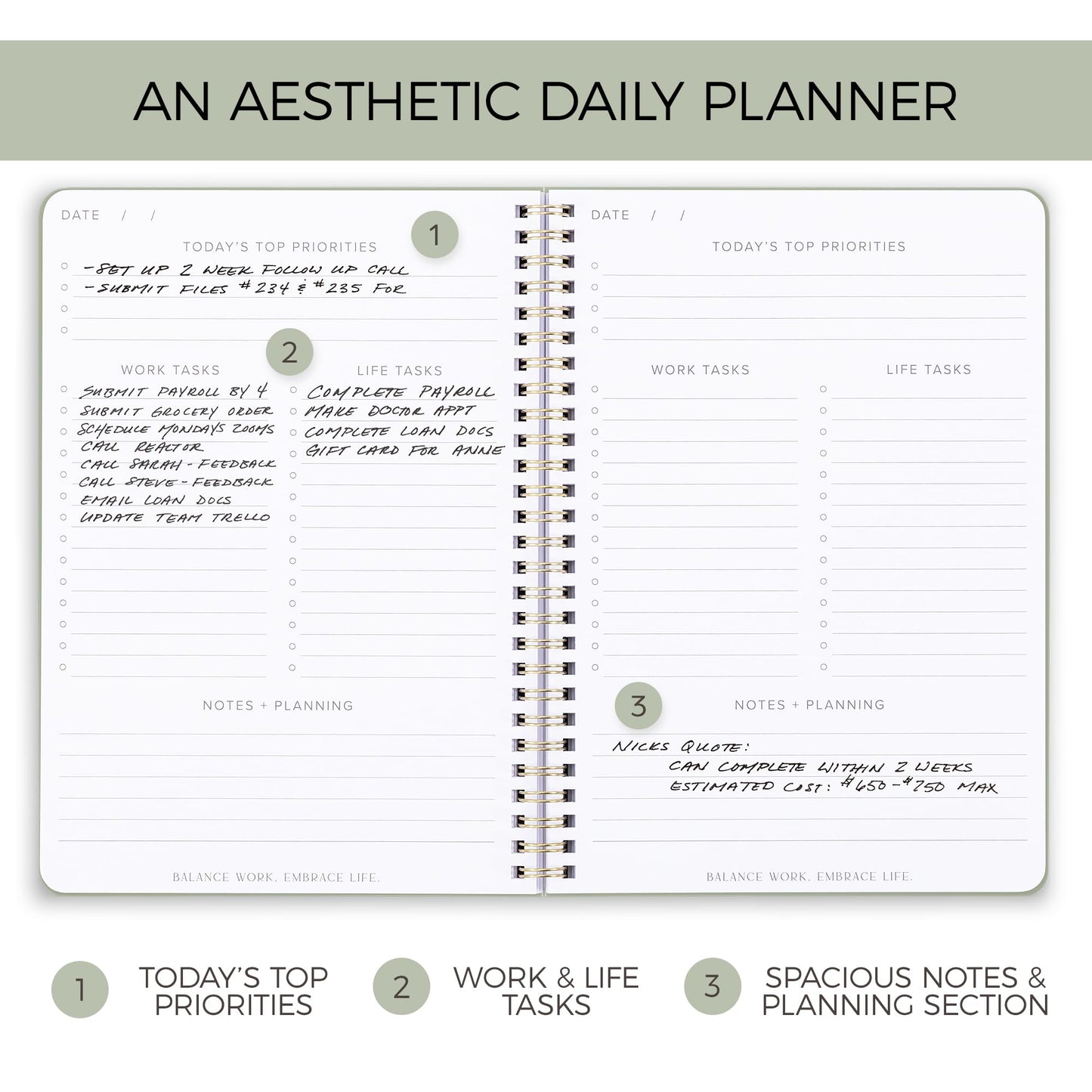 Beautiful Daily Planner and To Do List Notebook For Work And Life - The Perfect Undated Planner to Easily Organize Business Tasks and Appointments - Stylish Office Organizer and School Supplies for Women