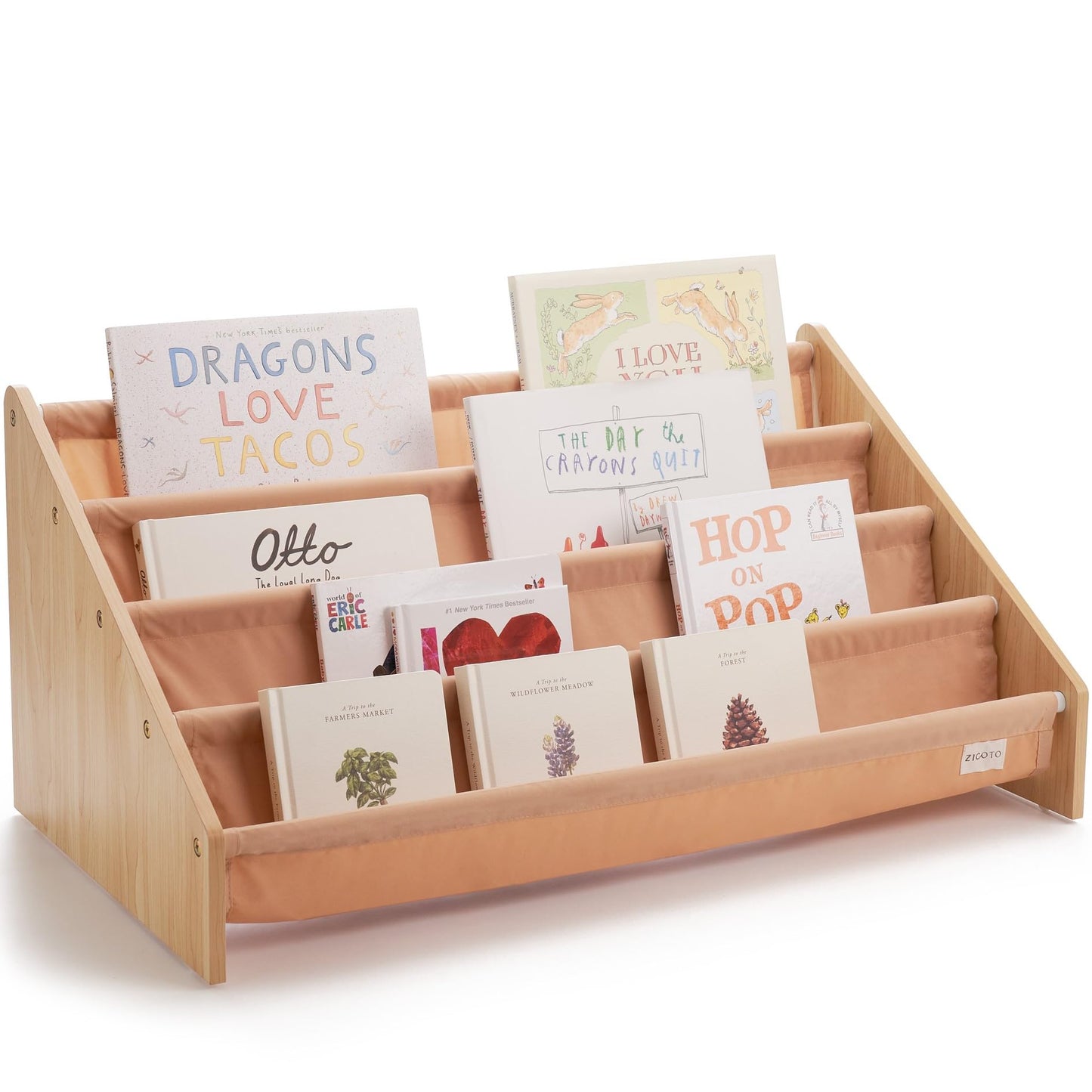 ZICOTO Decorative Wooden Bookshelf for Kids Rooms - Keeps Plenty of Books Neatly Organized & Within Reach for Toddlers - Easy Install Montessori Book Shelf for Baby's Bedroom or Playroom Decor