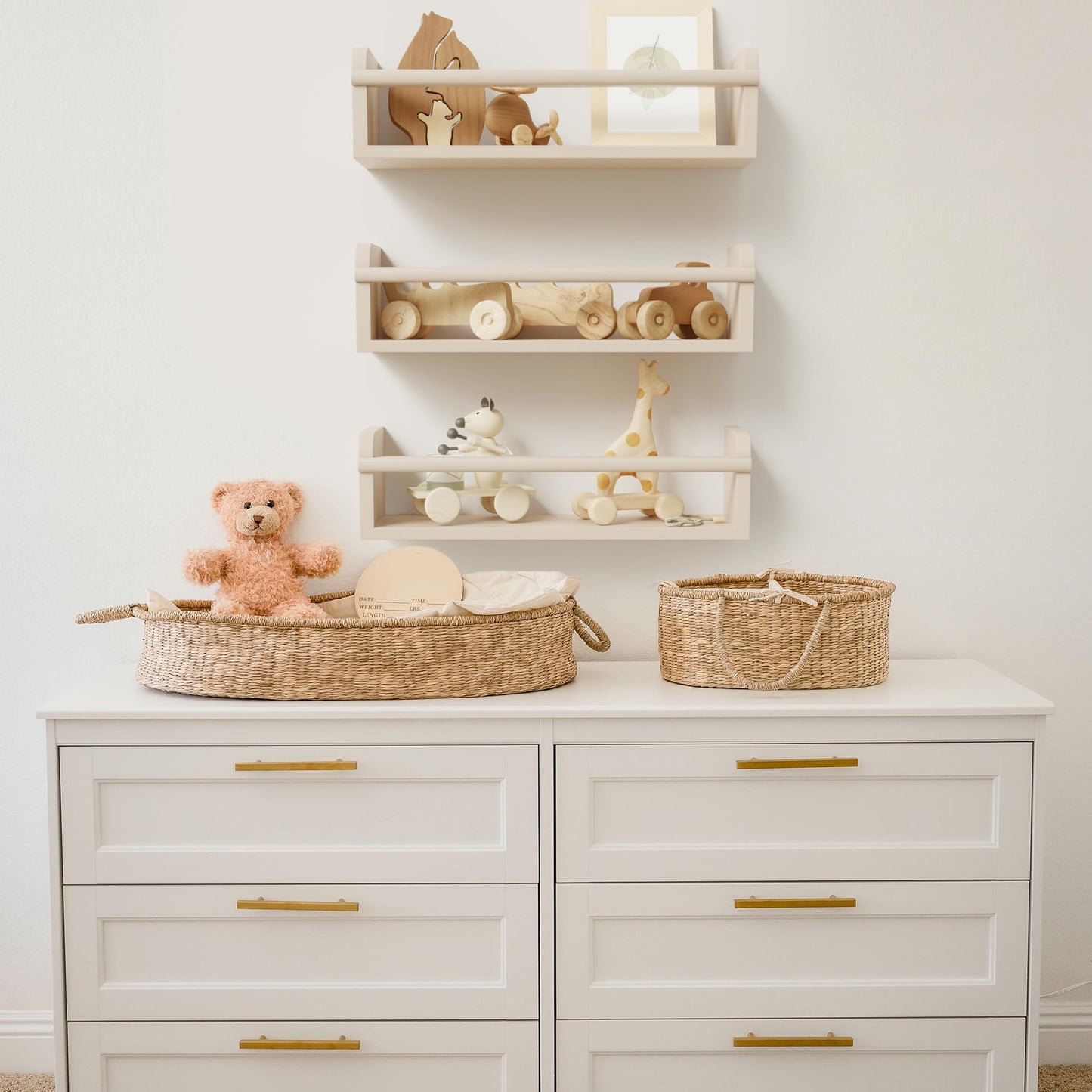 Decorative Nursery Bookshelves for Kids - Set of 3 Easy to Install Floating Shelves for Wall Mount - Beautiful Hanging Organizer Furniture for Your Baby Boy or Girl's Bedroom and Play Room Decor