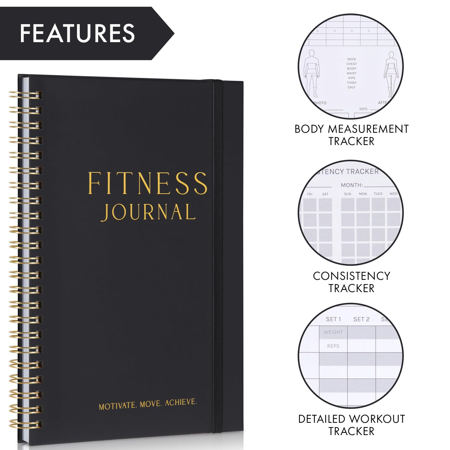 ZICOTO The Ultimate Fitness Journal for Tracking and Crushing Your Gym Goals - Detailed Workout Planner & Log Book Women - Great Gym Accessories With Calendar, Nutrition & Progress Tracker, Black